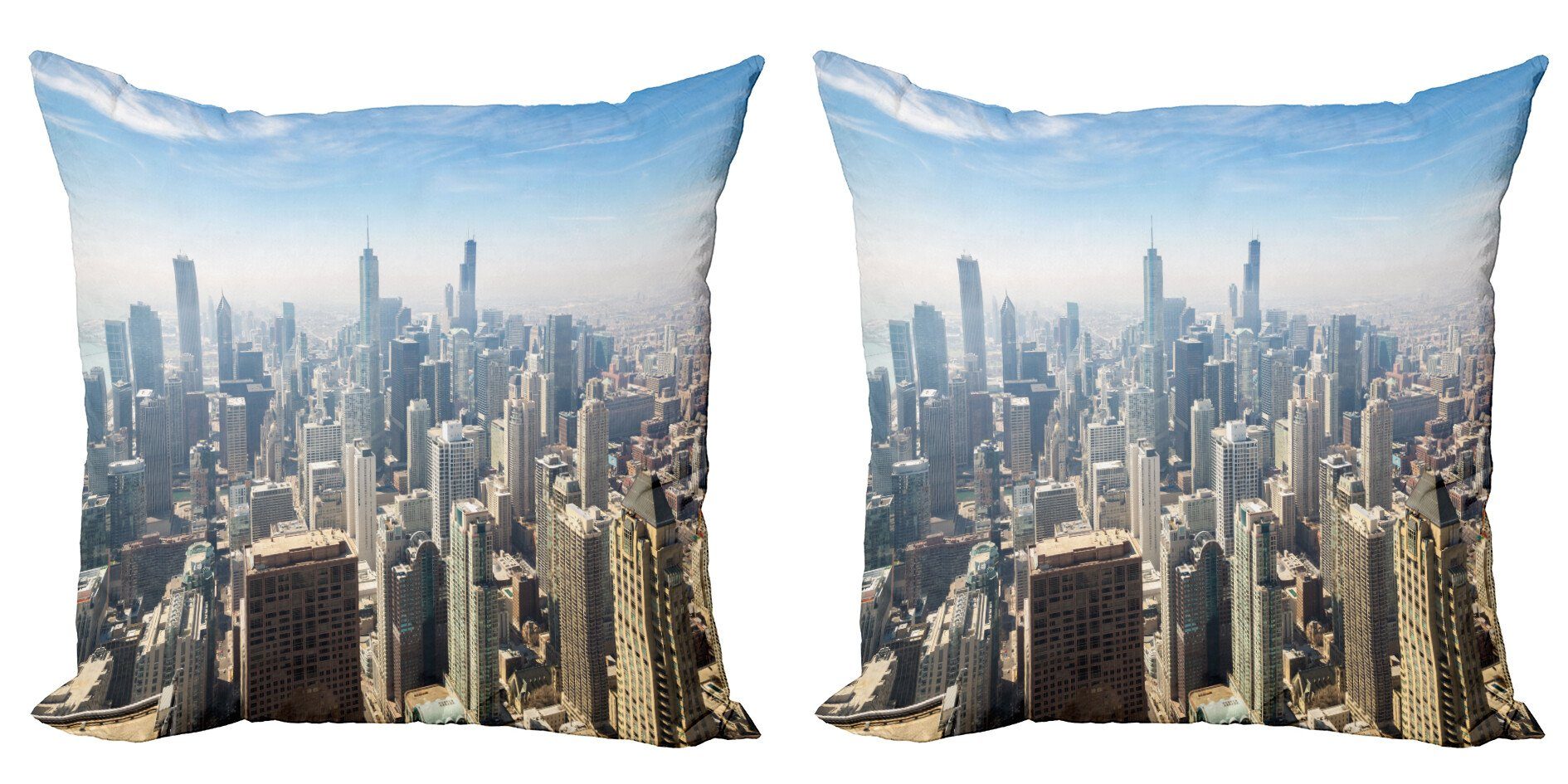 Kissenbezüge Modern Accent Doppelseitiger Digitaldruck, Abakuhaus (2 Stück), amerikanisch Chicago Luftaufnahme