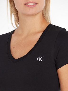 Calvin Klein Jeans V-Shirt CK EMBROIDERY STRETCH V-NECK (1-tlg) mit kleiner Calvin Klein Logo-Stickerei auf Brusthöhe