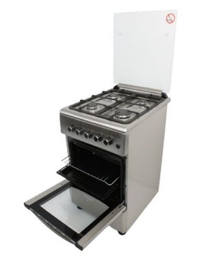 Gasline Gas-Standherd mit Gasbackofen, elektrische Zündung und Vollzündsicherung SHGG5060AZ, Edelstahl, 50cm breit, Grill, Gusstopfträger, Propangas/Erdgas