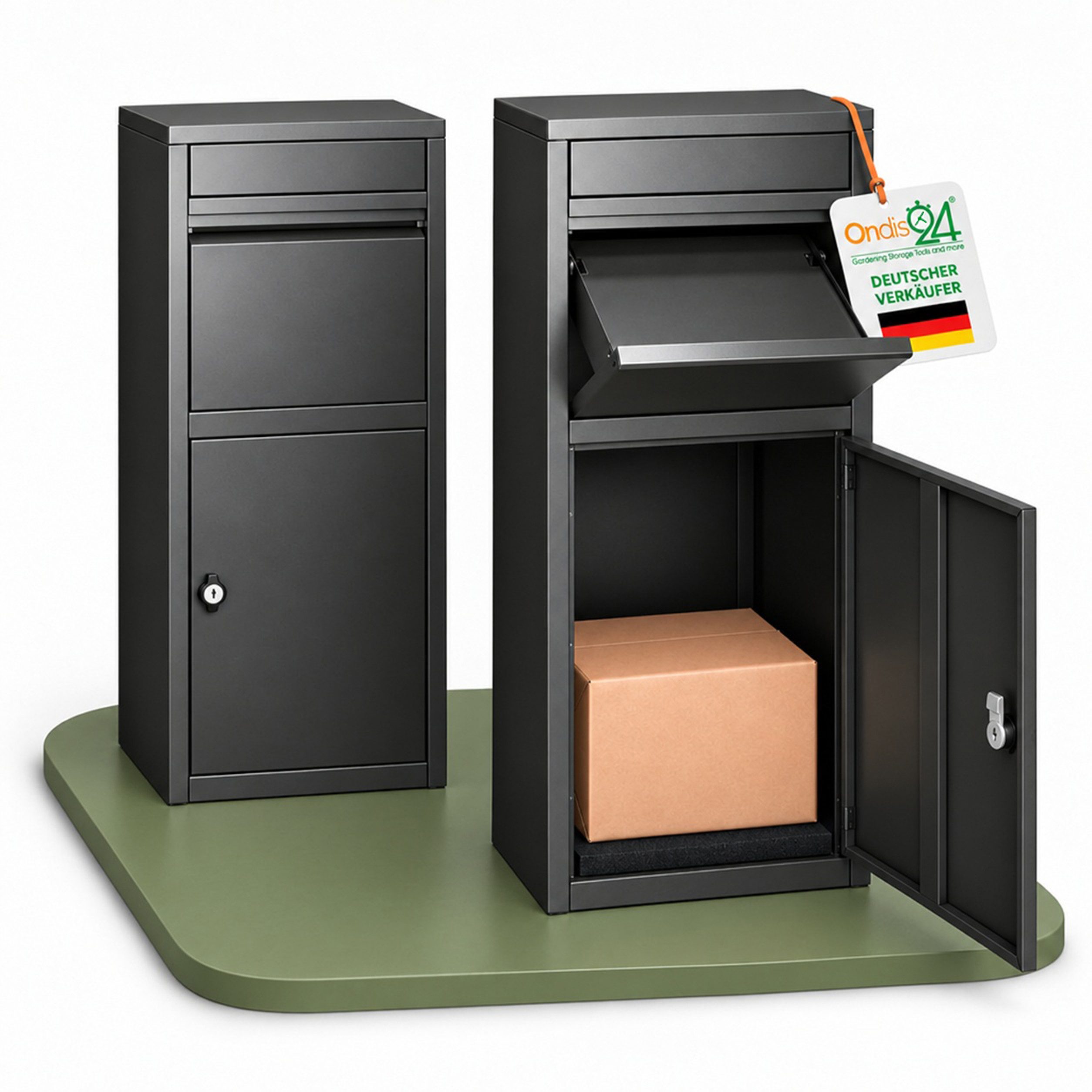 ONDIS24 Briefkasten Paketbox "Korona" Postbox 1-türiger Paketsafe für Pakete, abschließbar, inklusive Bodenanker, 2 Schlüssel