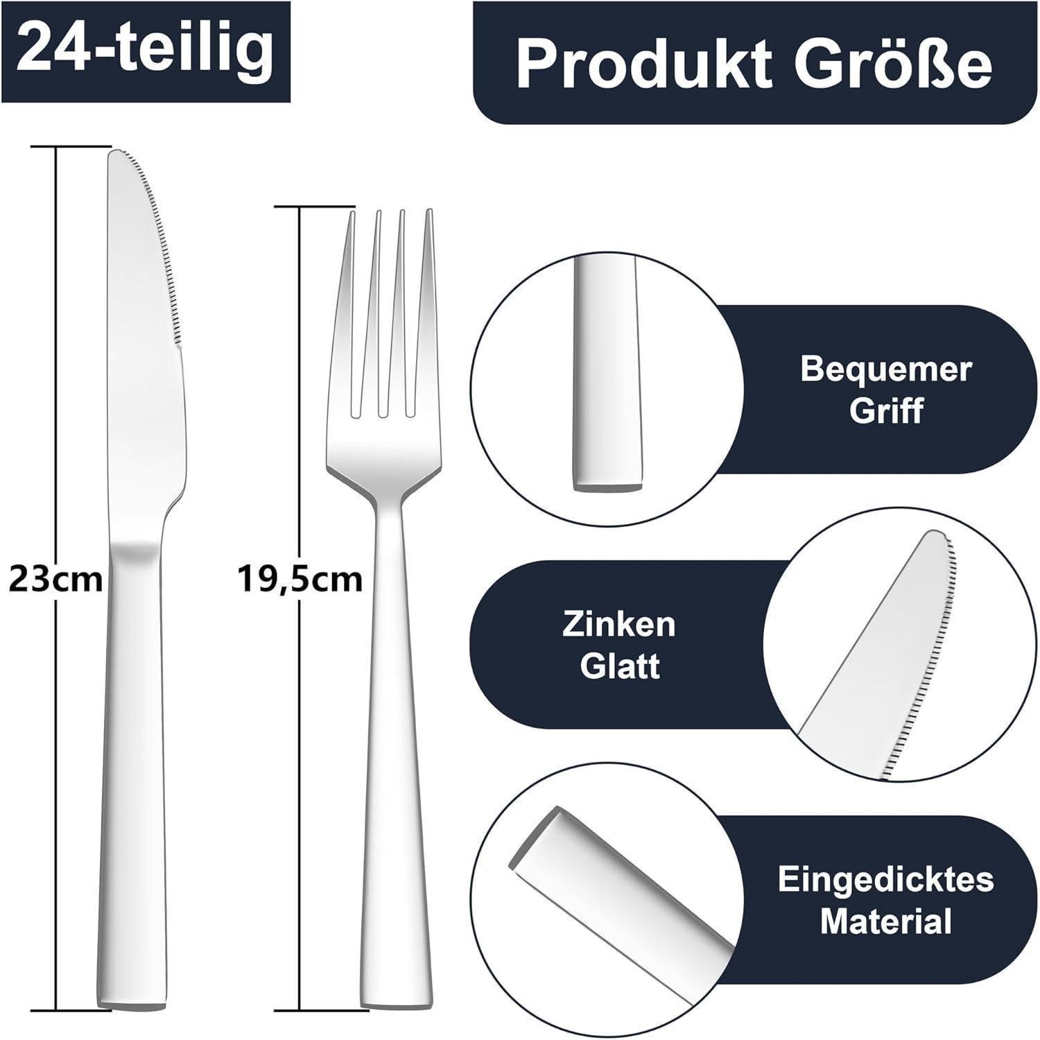 LuxusKollektion Steakbesteck Steakbesteck 12 Tafelmesser Tafelgabeln 24 Quadratischer Griff