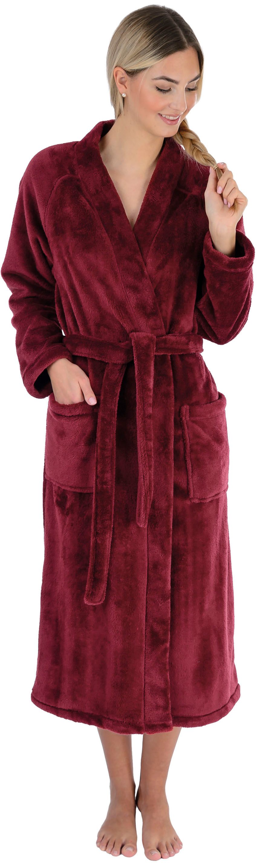 Wewo fashion Damenbademantel 5000, Langform, Kunstfaser, Kimono-Kragen, Gür günstig online kaufen