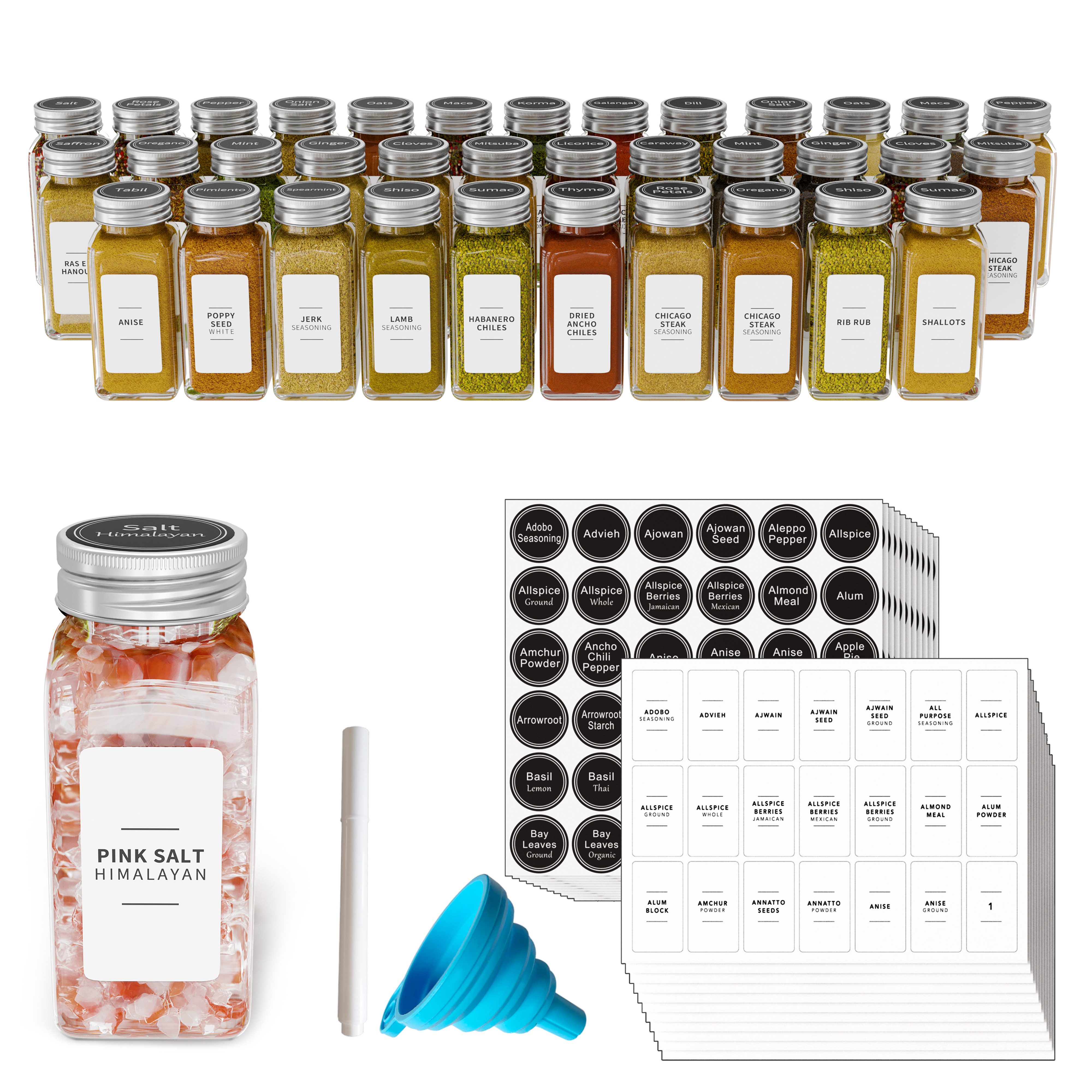 SpaceAid Gewürzbehälter Gewürzdosen mit Etiketten, (für Gewürzregal, Schrank und Schublade, 36-tlg)