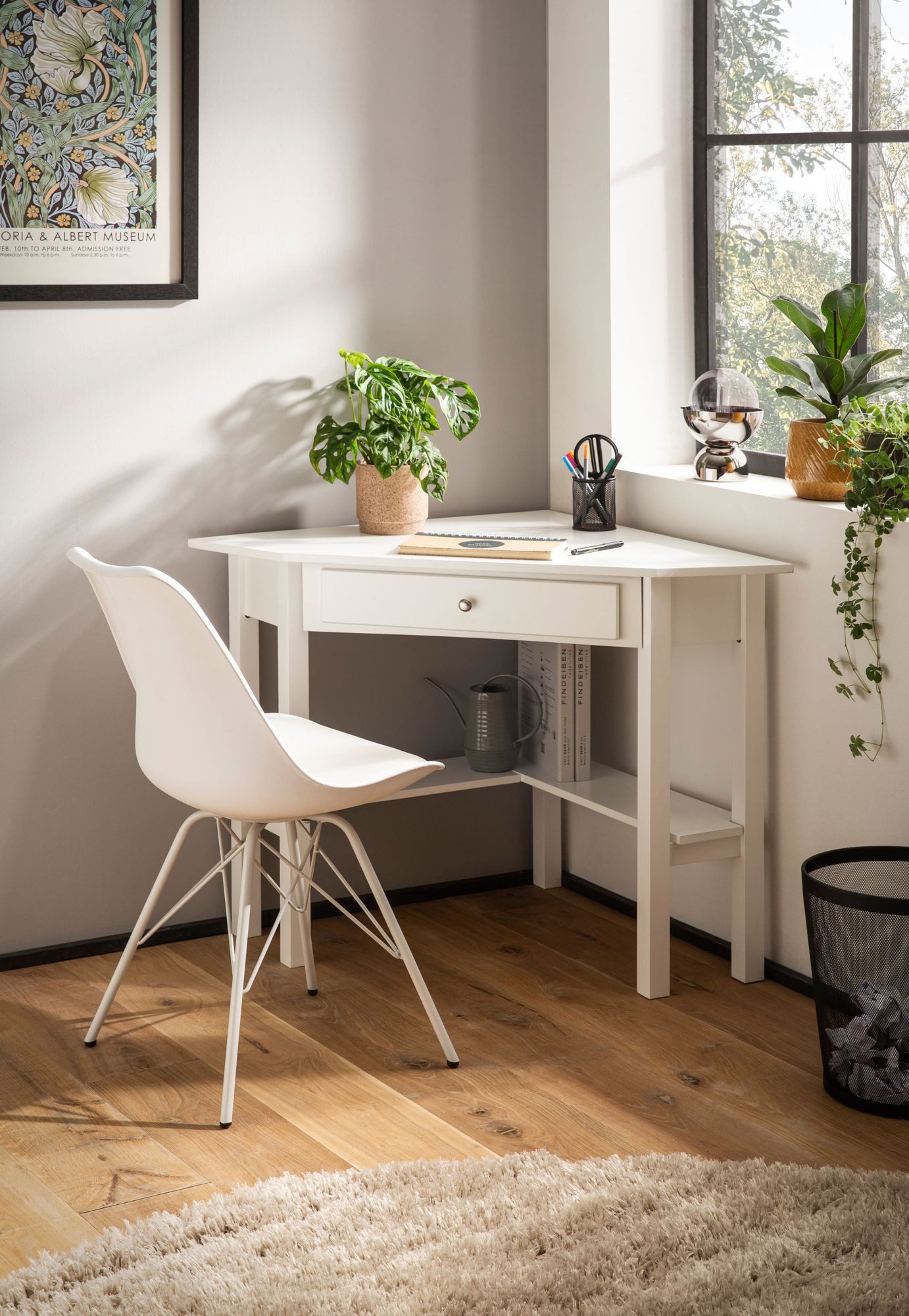 FINEBUY Schreibtisch FB107828 Eck 76 cm Weiß Schublade Tisch Platzsparend ( günstig online kaufen