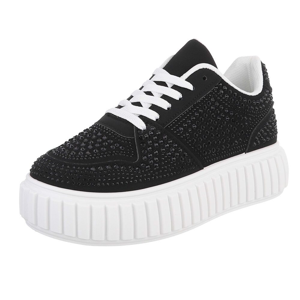 Ital-Design Modischer Sneaker mit Glitzerdetails für Damen Sneaker (91116906) Flach Sneakers Low in Schwarz