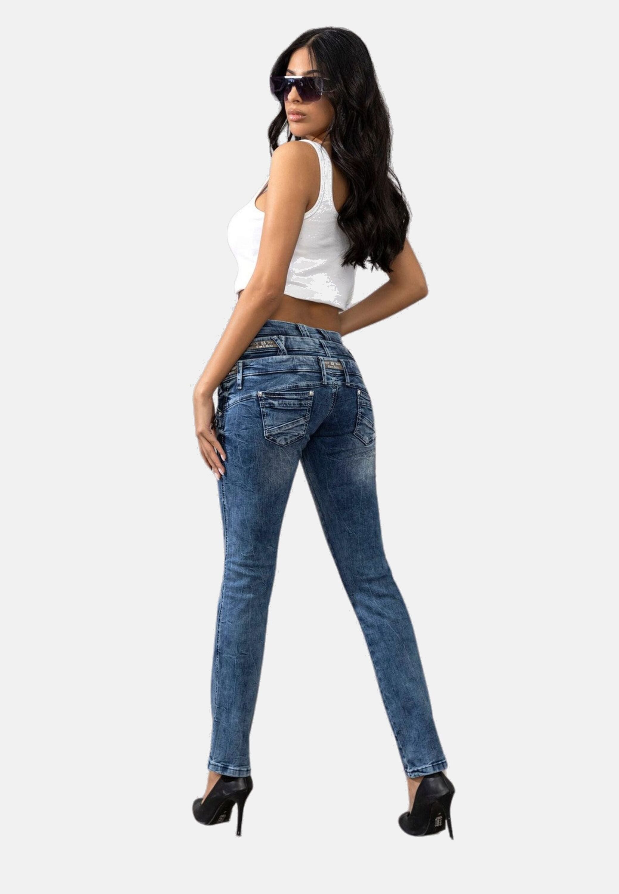 Cipo & Baxx Slim-fit-Jeans Jeans mit Dreifachbund, WD345