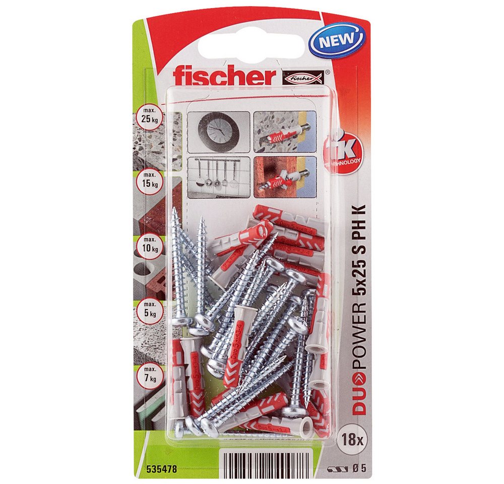 Thumbnail - Fischer Dübel-Set Fischer 535478 DuoPower 5 x 25 S PH K NV Dübel 25 mm 5 mm 1 Set