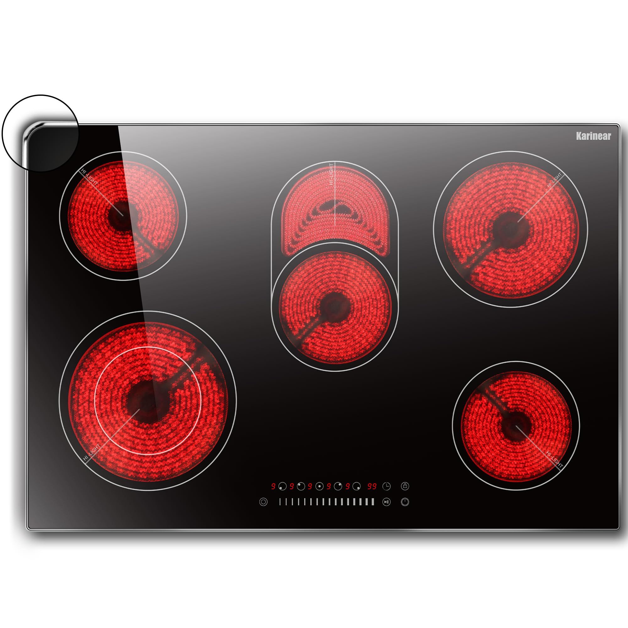 Karinear Induktions-Kochfeld Glaskeramikkochfeld 5 Platten Einbau, Elektrokochfeld 77 cm, 8400W