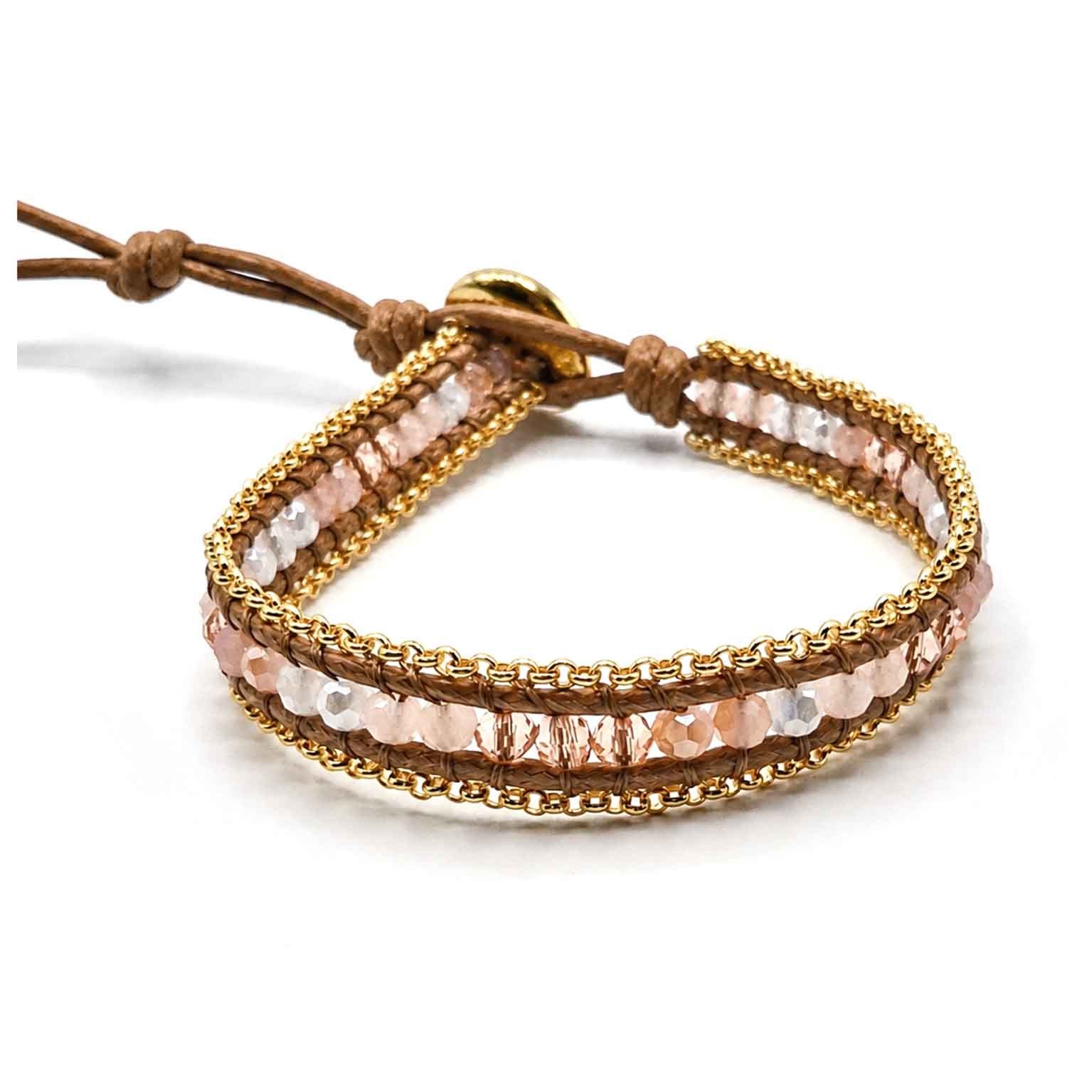 Wickelarmband Kavita mit Kristallglasperlen & Edelstahl vergoldet
