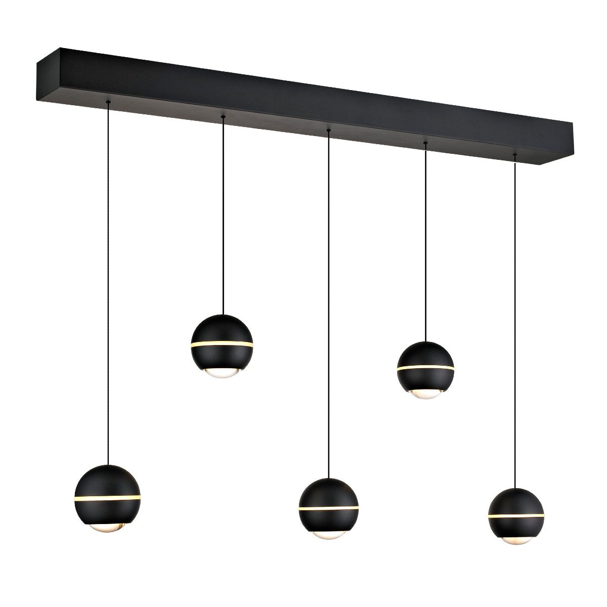 CASA DOMA LED Pendelleuchte Tavira 5-flammig, Esstischlampe, Schwarz geschliffen, LED fest integriert, Warmweiß, Soft-Lift-Höhenverstellung, 3-Stufen-Dimmer via Wandschalter