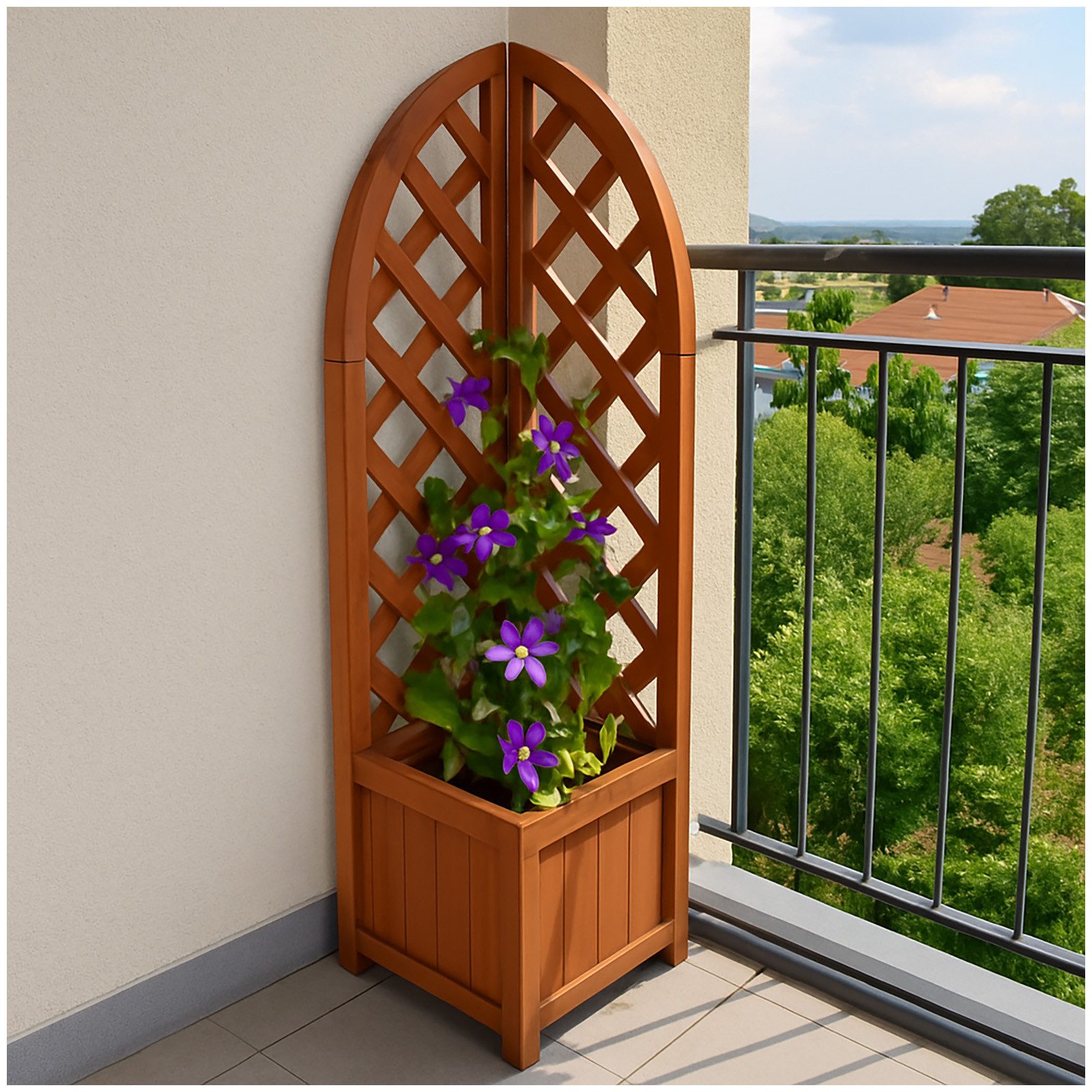 HTI-Living Pflanzkübel Pflanzkübel mit Rankgitter Heidi Braun (Stück, 1 St., 1x Pflanzkübel mit Rankgitter), Blumenkasten mit Spalier Holz