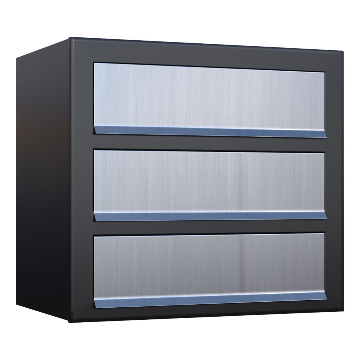 Bravios Wandbriefkasten Wandbriefkasten Cube for Three in Schwarz mit Edelstahlklappe