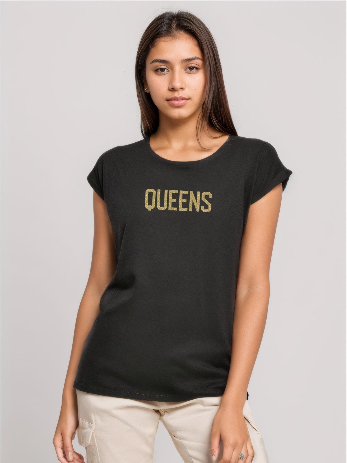 Be Famous Print-Shirt Classic Roll Up QUEENS (1-tlg., keine)