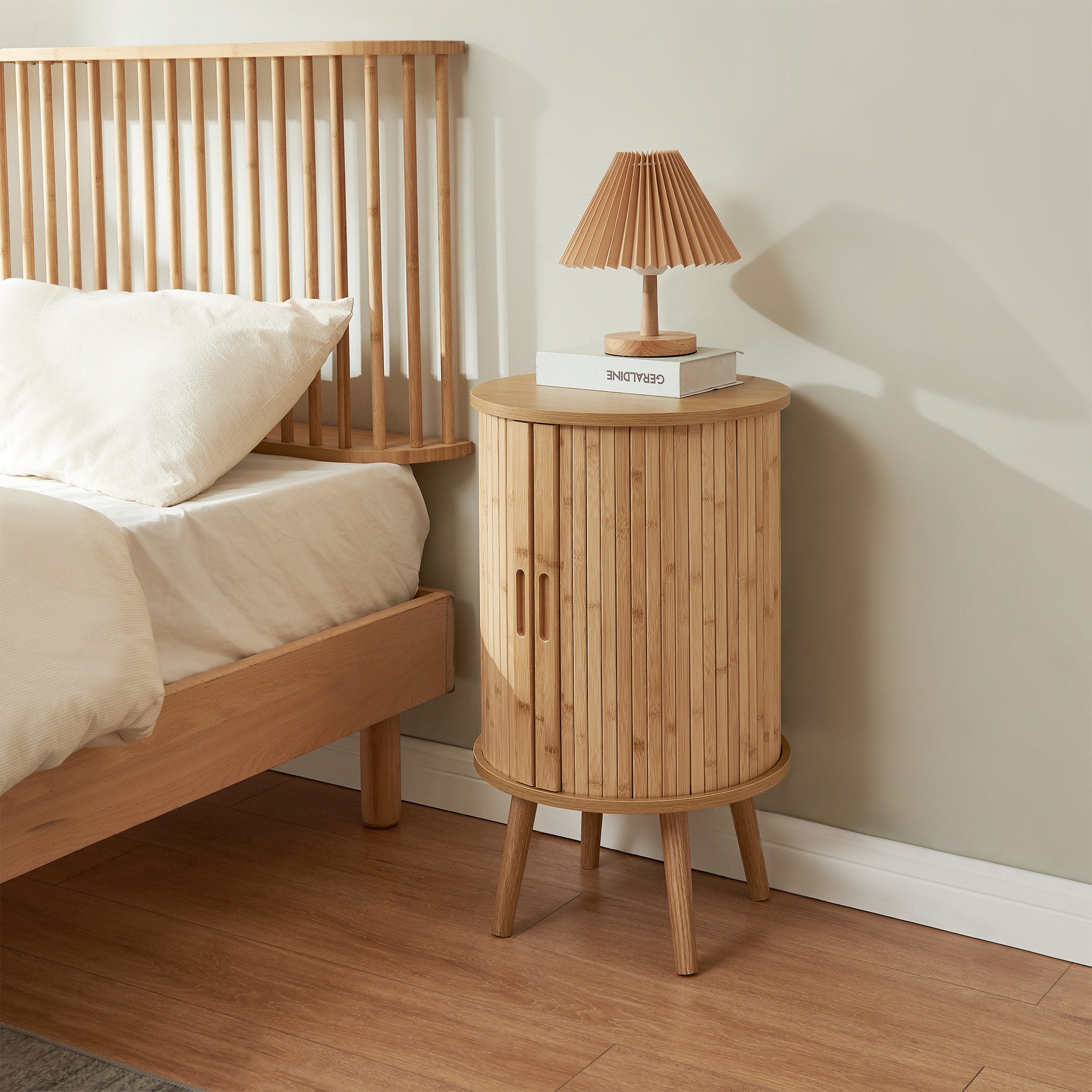 en.casa Nachttisch, »Nordkapp« mit 2 Türen 65 x 40 cm Bambus