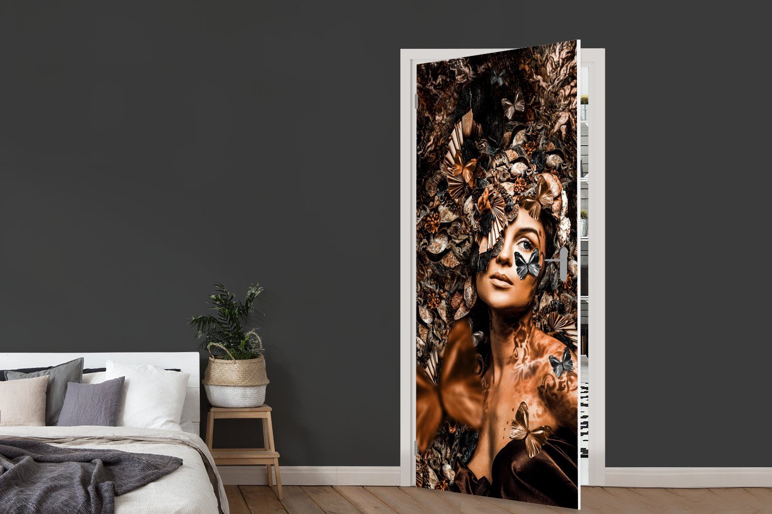 Türaufkleber, 75x205 St), (1 Frau für Matt, MuchoWow Türtapete - cm Tür, - Collage, Fototapete bedruckt, Luxus