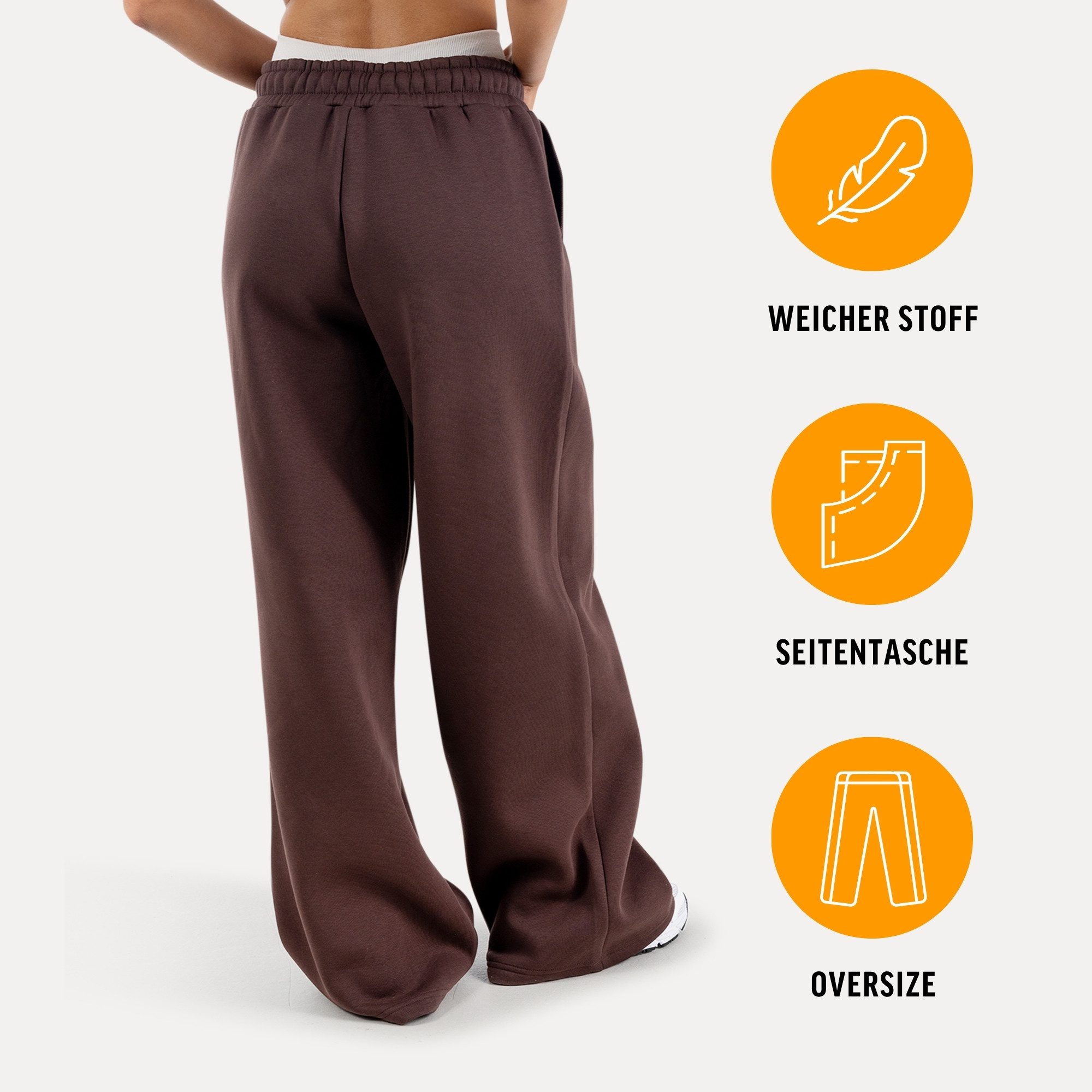 Smilodox Jogginghose Thalea, Jogger Damen, Wide-Leg mit Tunnelzug und Logo Weites Bein, Seitentaschen mit Rippeinsatz, Logo-Stitching, Freizeit