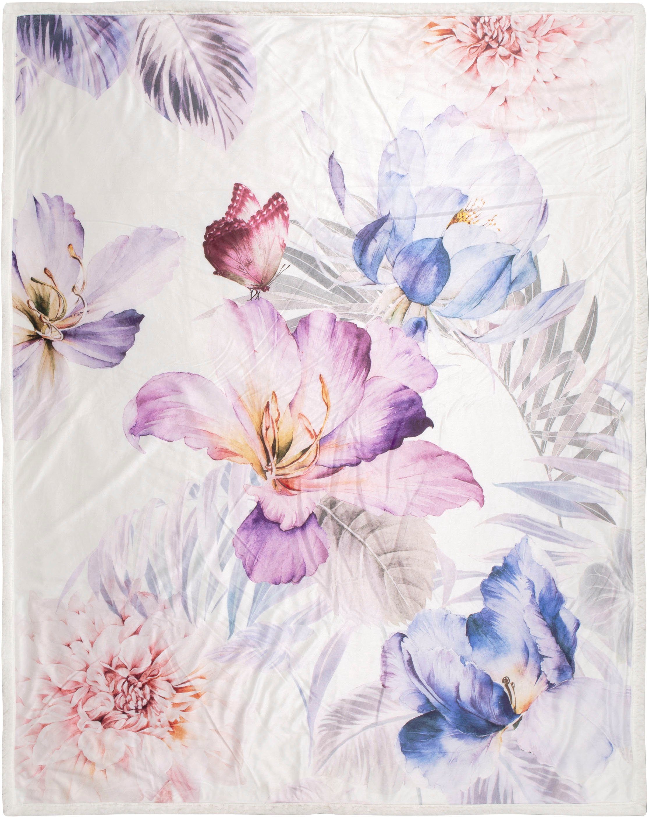 Plaid Cean, Descanso, Sehr Weich, Kuscheldecke, 130x160 cm, Wendeoptik, Blumen, Natur, Sand