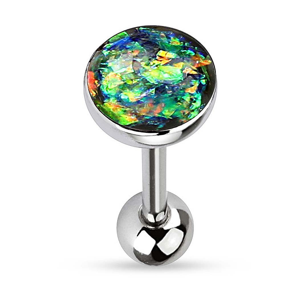 Taffstyle Piercing-Set Zungenpiercing Kugel Multi Opal Kristall Glitter, Piercingfaktor Barbell Stab Hantel Stecker Intim Brust Oral Ohr Tragus Dunkelgrün