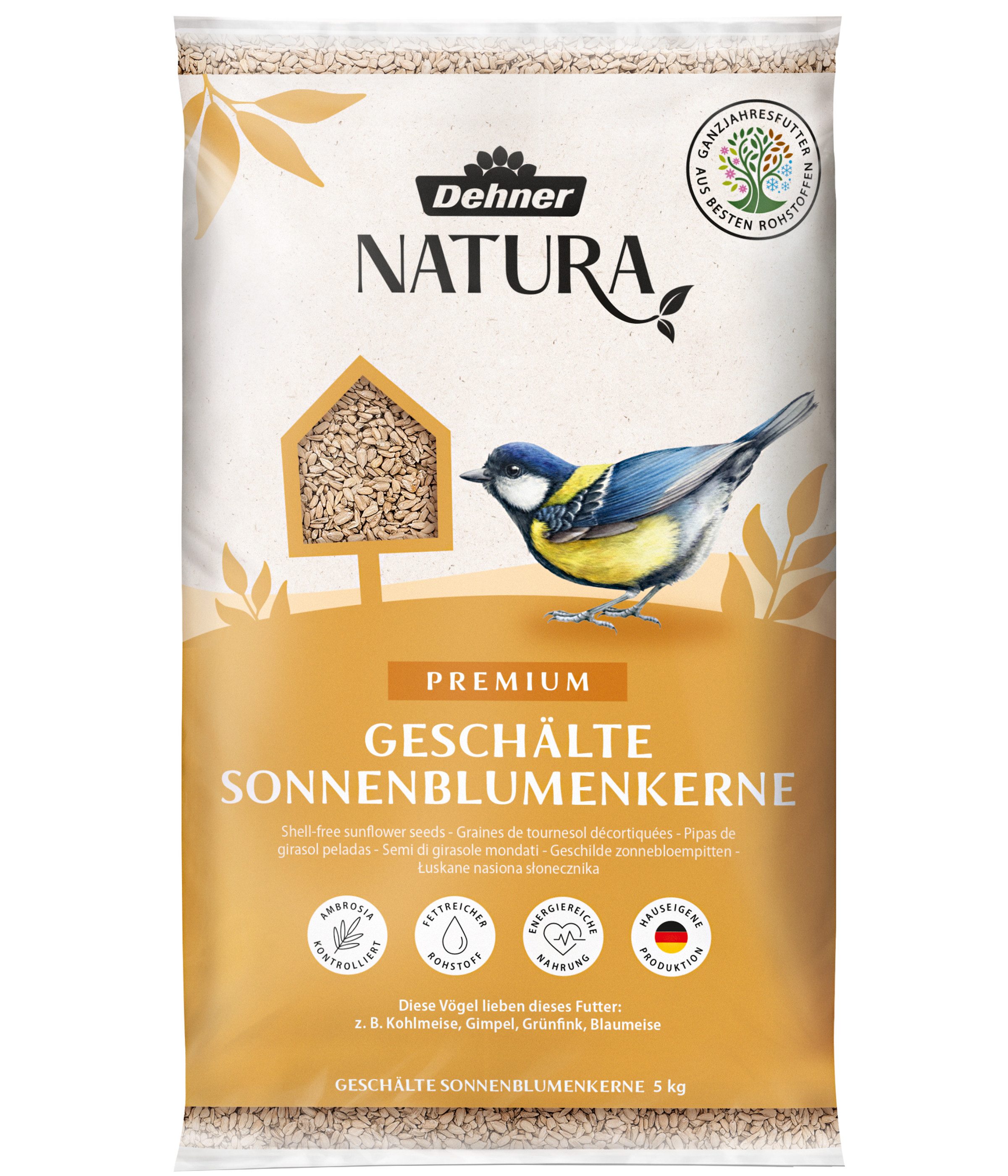Dehner Natura Premium Sonnenblumenkerne, Wildvogelfutter geschält, Ergänzungsfutter für: Gartenvögel, Wildvogel, hochwertiges Futter, für Meise, Gimpel, Grünfink