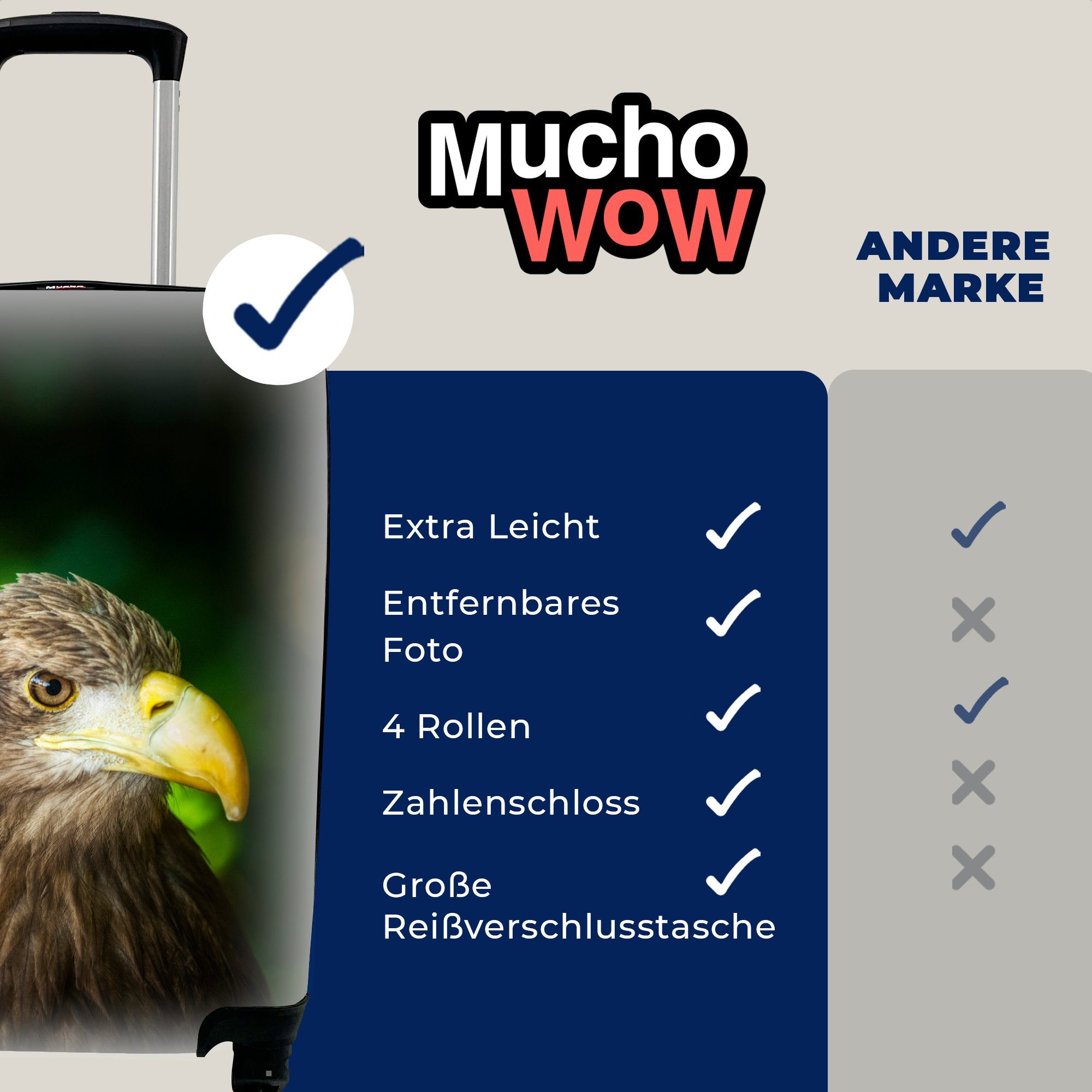 MuchoWow Handgepäckkoffer Ein Rollen, rollen, 4 Handgepäck Ferien, Seite, Trolley, Seeadler für Reisekoffer Reisetasche zur mit schaut