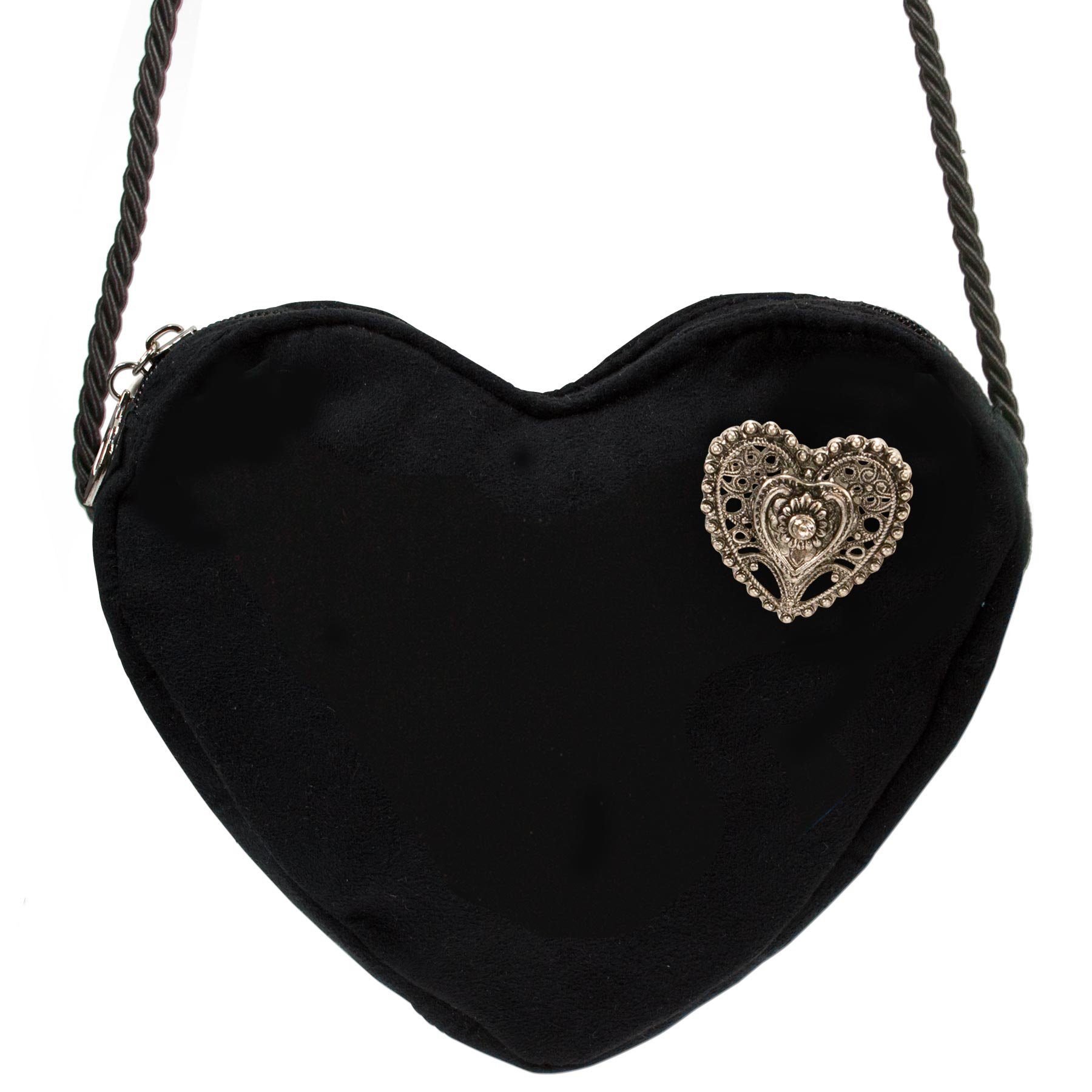 Alpenflüstern Schultertasche Herztasche (schwarz), - zur Trachtenherz Damen Herzform, Handtasche Dirndltasche in Dirndl, Herz Schultertasche Trachtentasche fürs Tracht