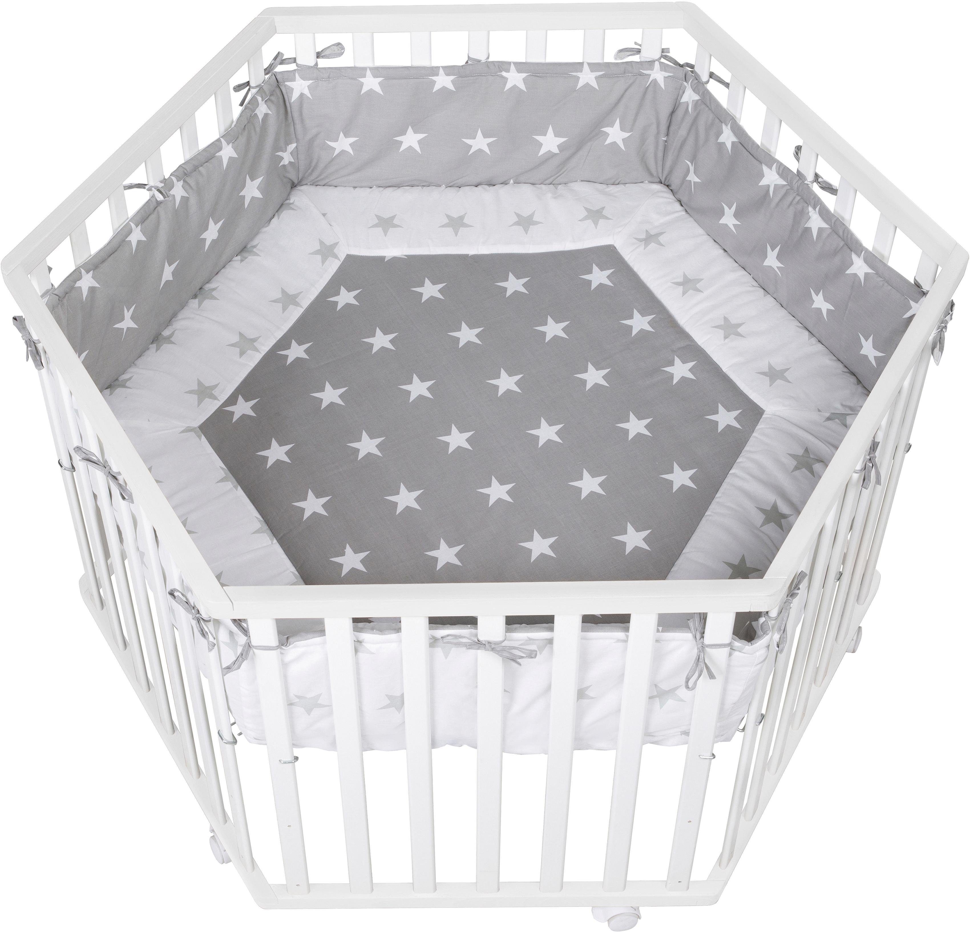 roba® Laufgitter Little und Nestchen Stoffeinlage 6-eckig, Stars, natur, mit