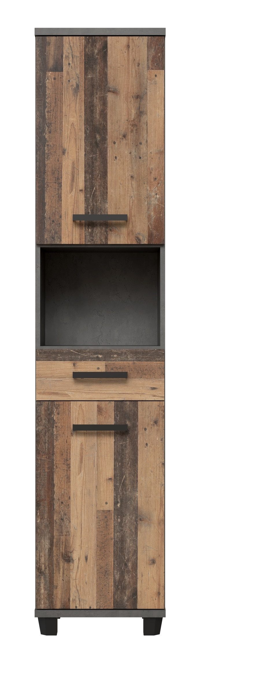 freiraum Seitenschrank Veris 2 Türen, 1 Schub, Old-Wood Dekor/ Betonoptik - 40,2x186,8x34,8cm B/H/T