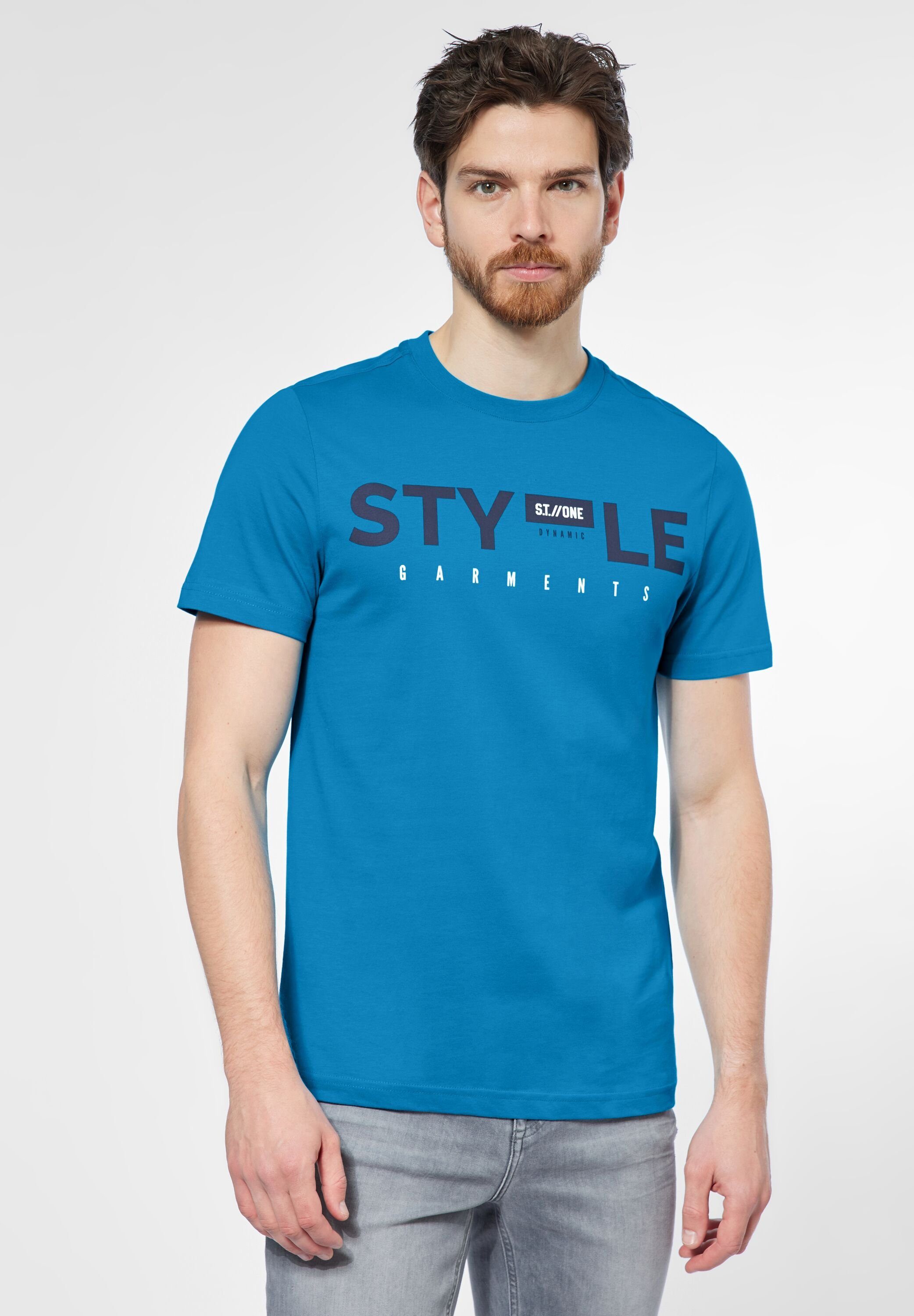 STREET ONE MEN T-Shirt mit Wording-Print laguna blue