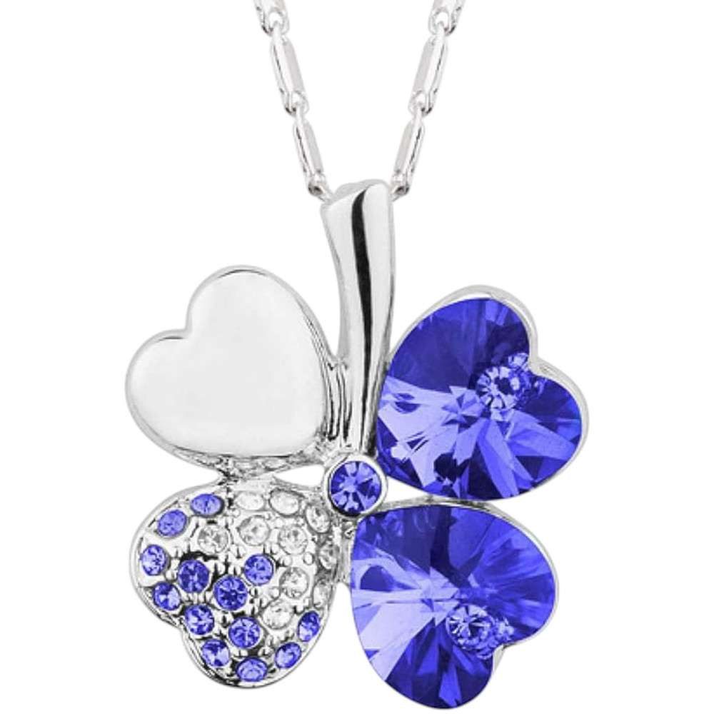 Taffstyle Kette mit Anhänger Glückskette Halskette Kristall Kleeblatt Zirkonia Weißgold vergoldet (Edler Glücksanhänger mit funkelnden Kristall Steinen in einer Geschenkverpackung), Geschenkidee für Frauen