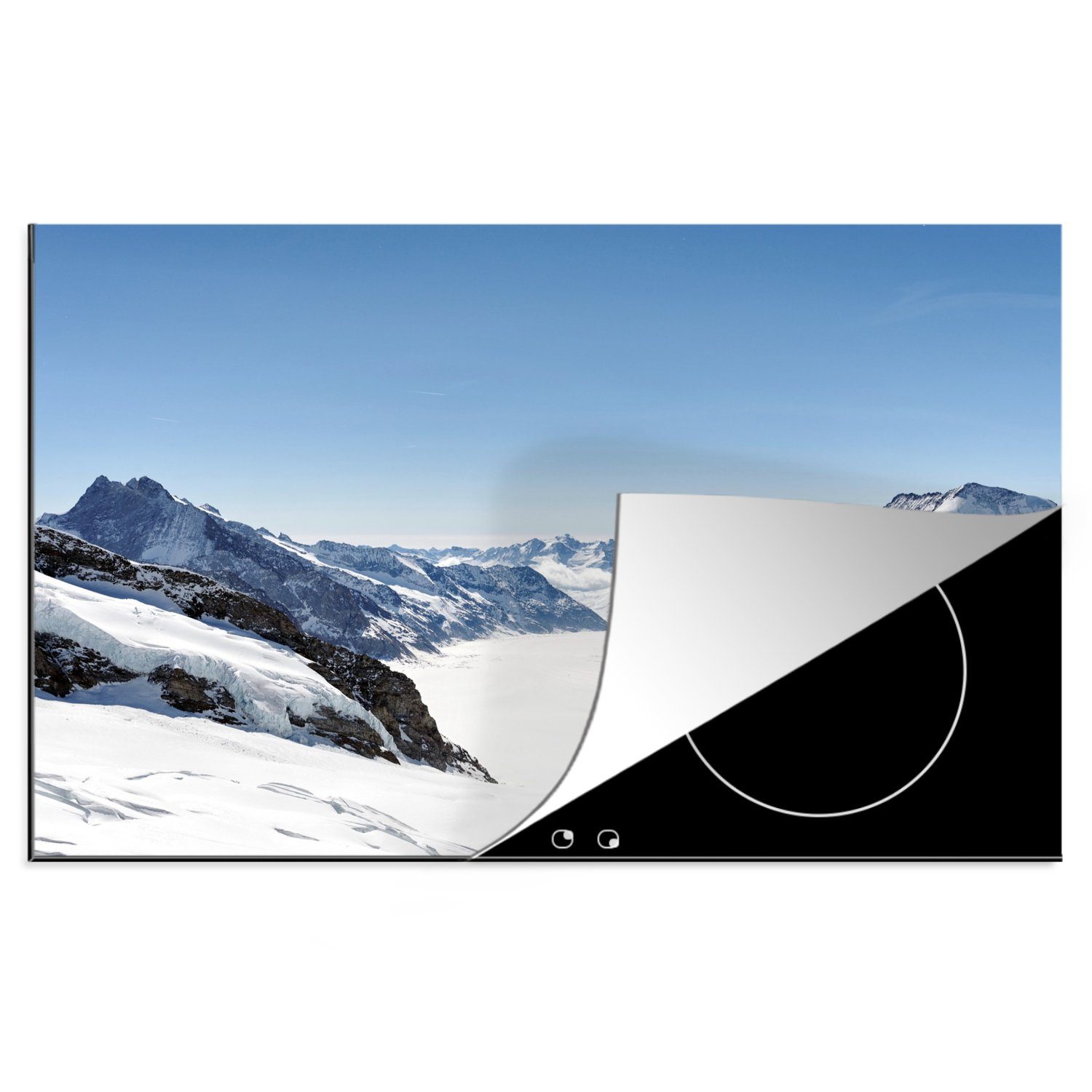 MuchoWow Herdblende-/Abdeckplatte Blick vom Jungfraujoch auf den Aletschgletscher in Europa, Vinyl, (1 tlg), 81x52 cm, Induktionskochfeld Schutz für die küche, Ceranfeldabdeckung | Herdabdeckplatten