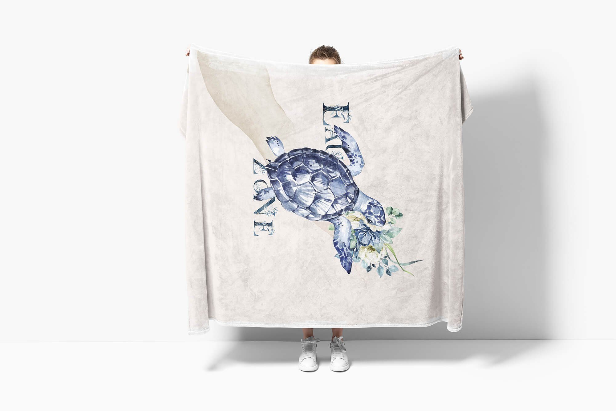 Baumwolle-Polyester-Mix Strandhandtuch Handtuch Handtuch (1-St), Ozean Kuscheldecke Art Kunstvoll Blum, Saunatuch Meeresschildkröte Handtücher Sinus