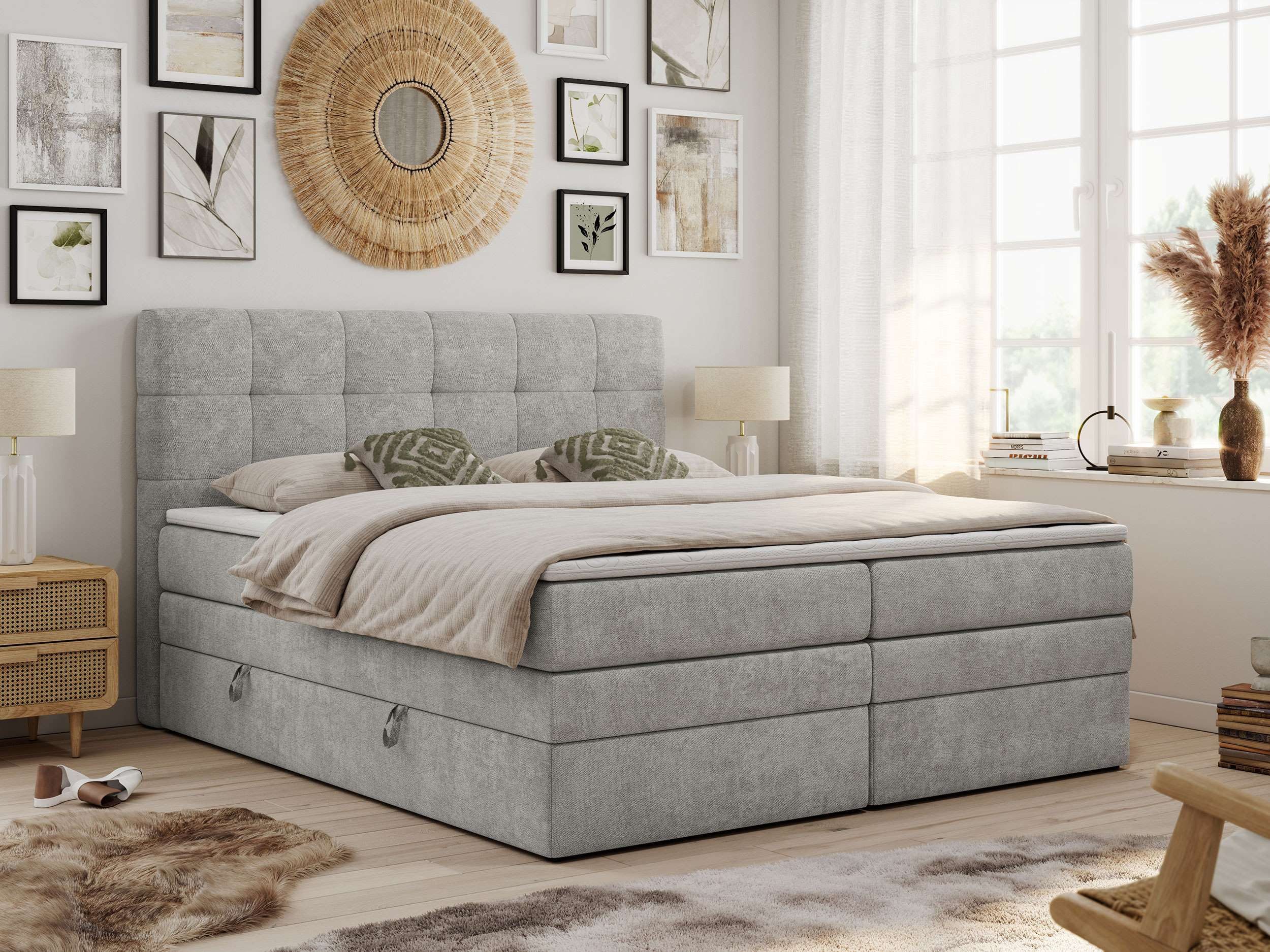 MKS MÖBEL Boxspringbett LUKA KING (King Doppelbett, Multipocket Matratzen, Topper T25/Visco, T30-Schaum), Polsterbett mit Bettkasten und fünf Matratzen