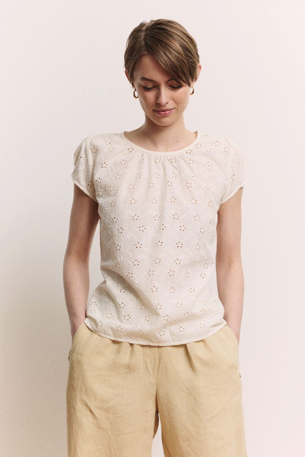 Tranquillo Blusenshirt Bluse Elinaa aus Bio-Baumwolle GOTS GOTS-zertifizierte Bio-Baumwolle in luftiger Lochstickerei