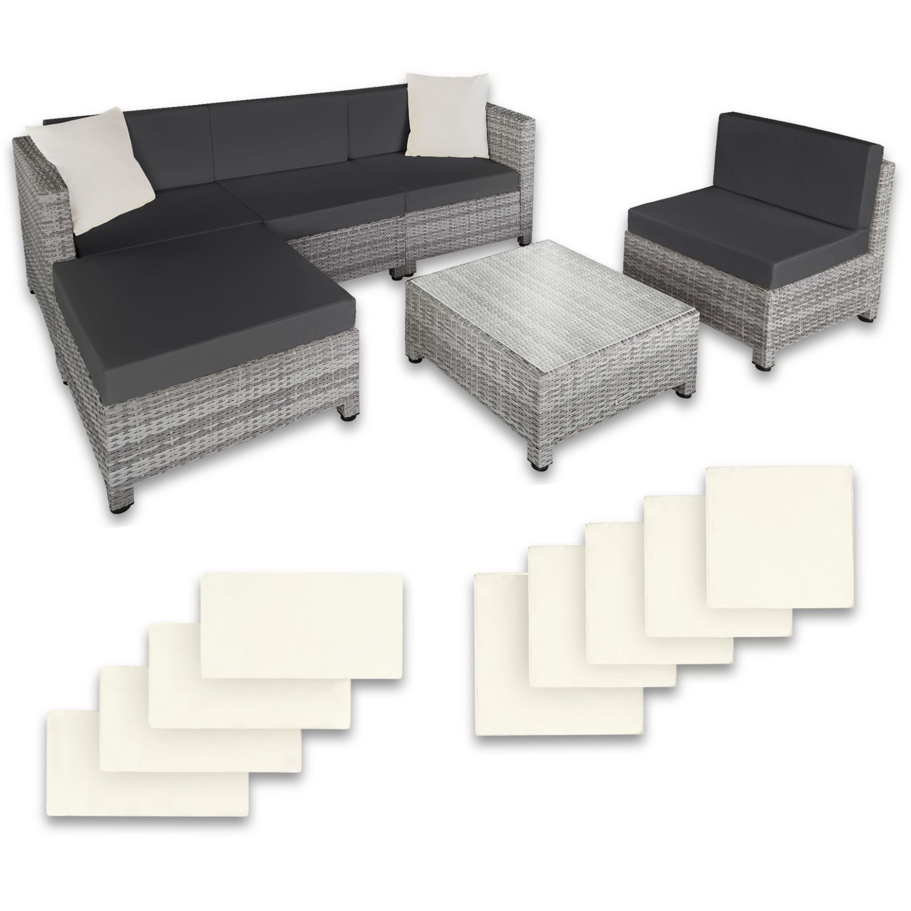 tectake Loungeset Rattan Lounge mit Aluminiumgestell inkl. Bezüge, (Set, 6-tlg), individuell kombinierbar