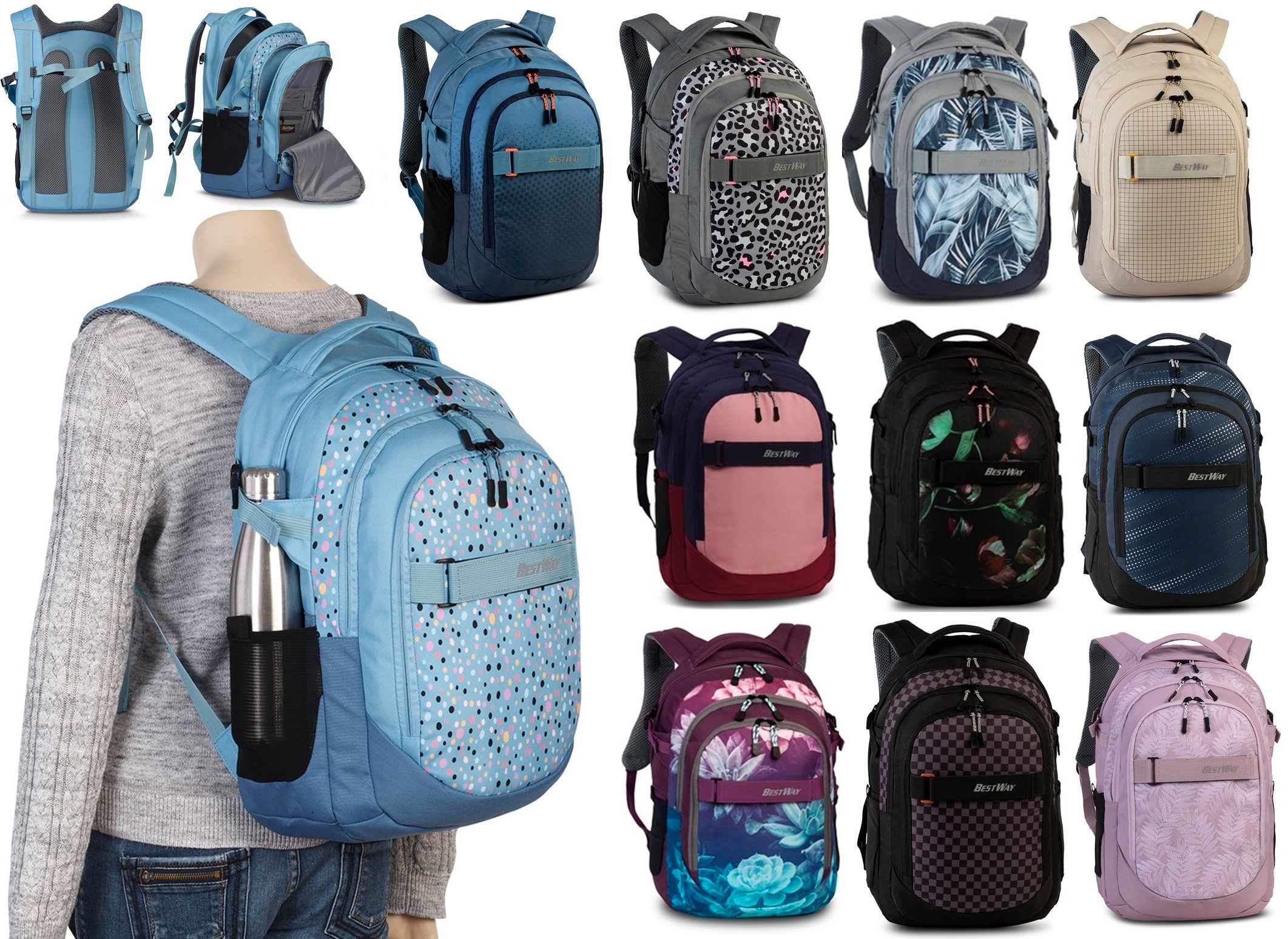 Ebaxx Schulrucksack Groß Rucksack Schulranzen Tasche Schul Mädchen Jungen