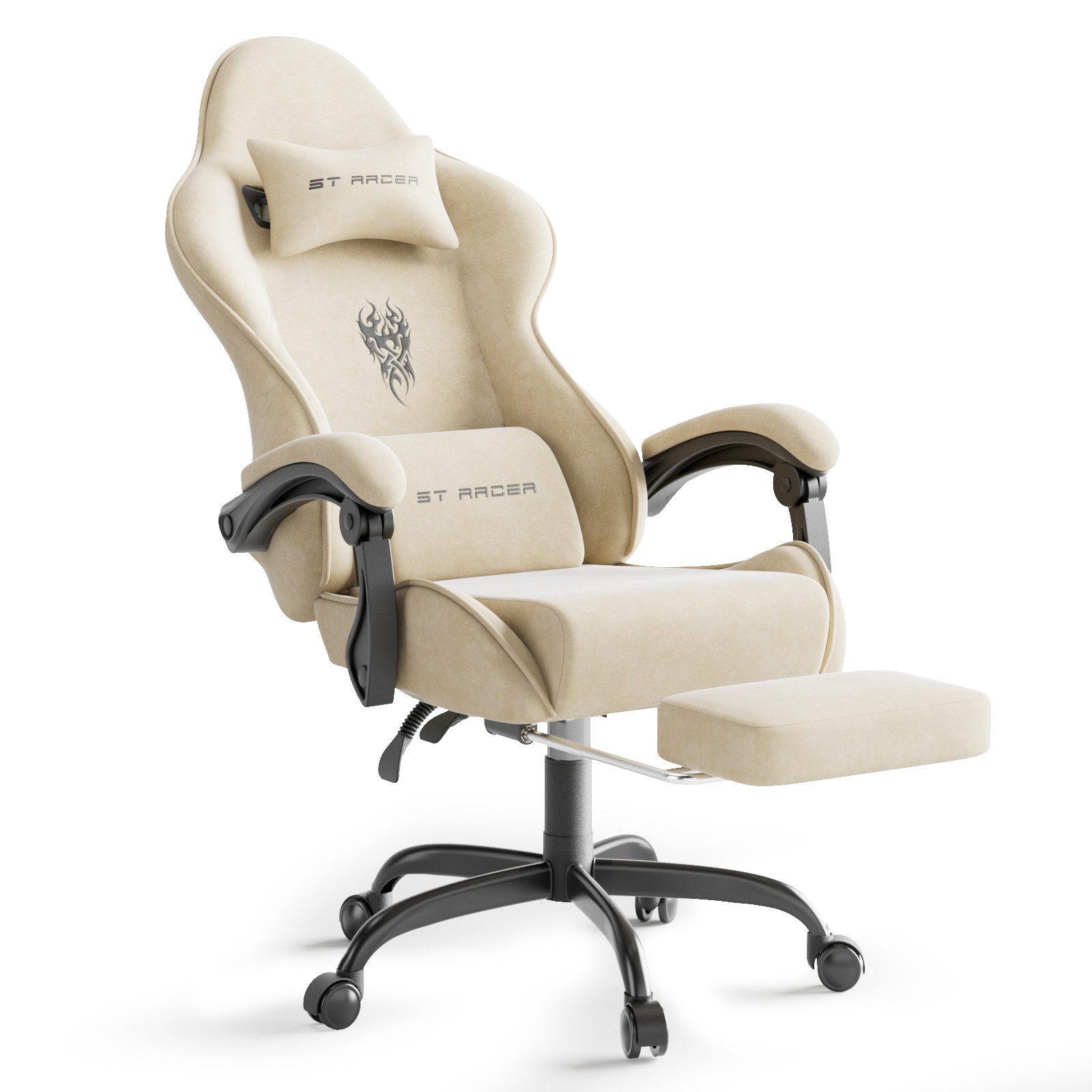 Ferghana Gaming-Stuhl Gaming-Stuhl: Kopfstütze, Lendenkissen, Armlehnen, Fußstütze (Packung), Ergonomischer PC-Stuhl,Rückenlehne 90°-125°