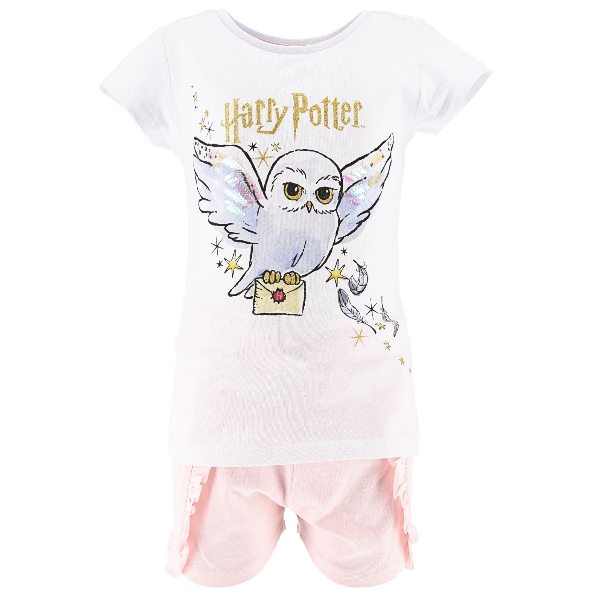 Harry Potter Schlafanzug Hedwig (2 Weiß-Rosa Mädchen Gr. tlg) 98-128 cm kurz Pyjama Set
