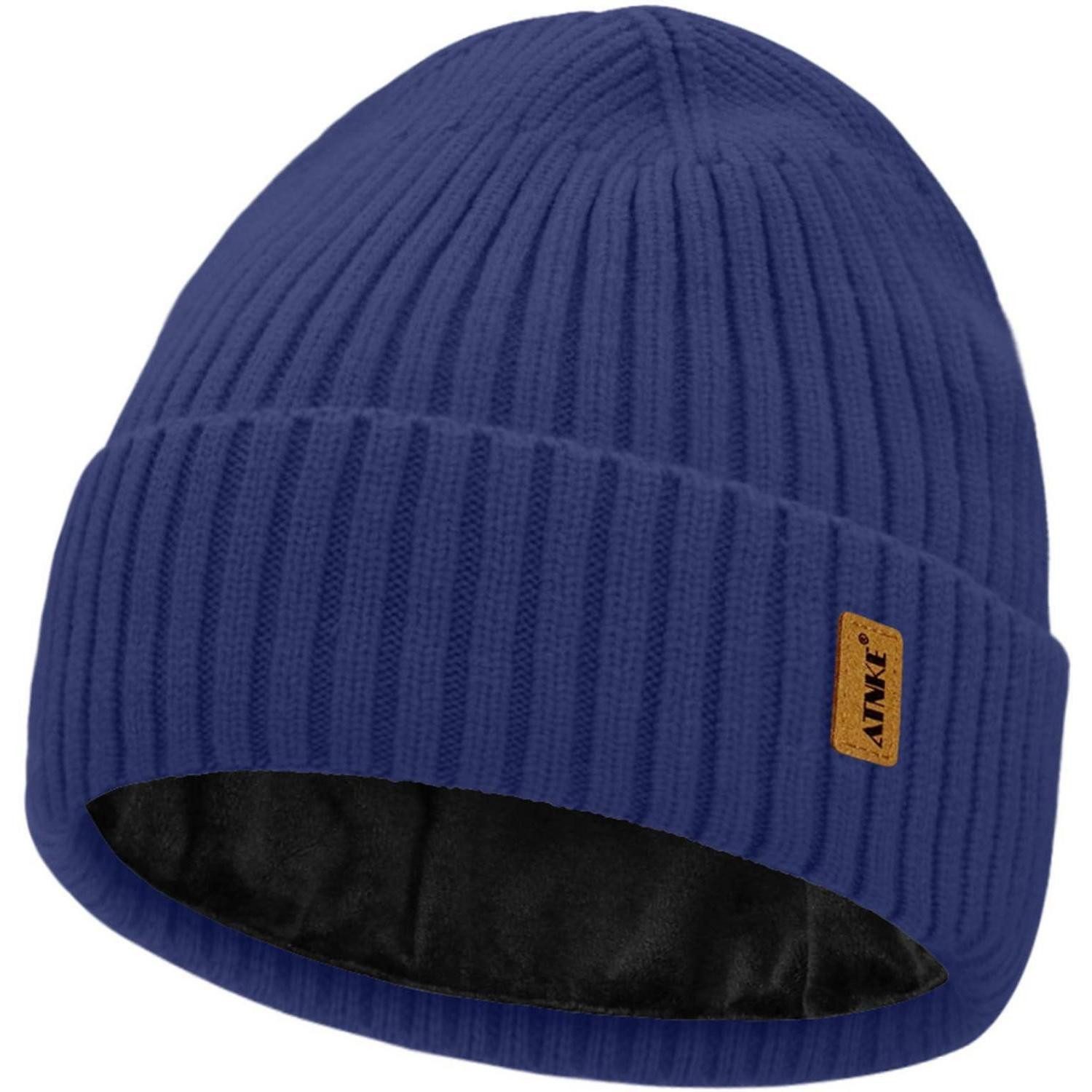 LuxusKollektion Strickmütze Strick Beanie Mütze warm gefüttert marineblau (1-St)