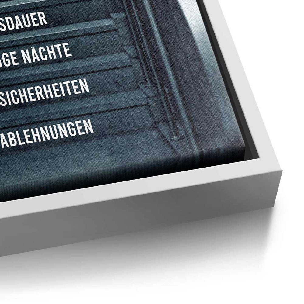 DOTCOMCANVAS® Leinwandbild, Deutsch, des Premium silberner Rolltreppe - Leinwandbild - Erfolgs Rahmen Mindset Motivation 