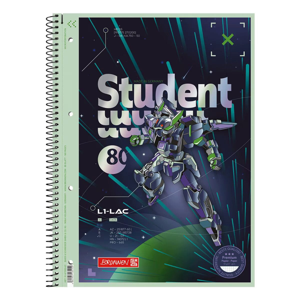 BRUNNEN Schulheft Collegeblock Brunnen Premium Student Robot Heroes A4 kariert 5 x 5 mm