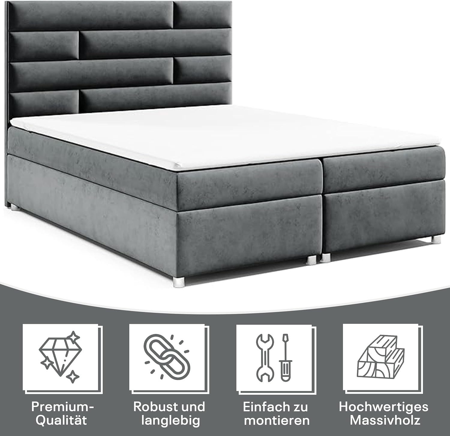 Best for Home Boxspringbett mit Stauraum Doppelbett Trinity K-5 Topper 7-Zonen Komfort – modern (Komplett-Set, 1-St., 140x200 160x200 180x200 200x200 cm), Handwerksqualität, TOP Preis-Leistungs-Verhältnis