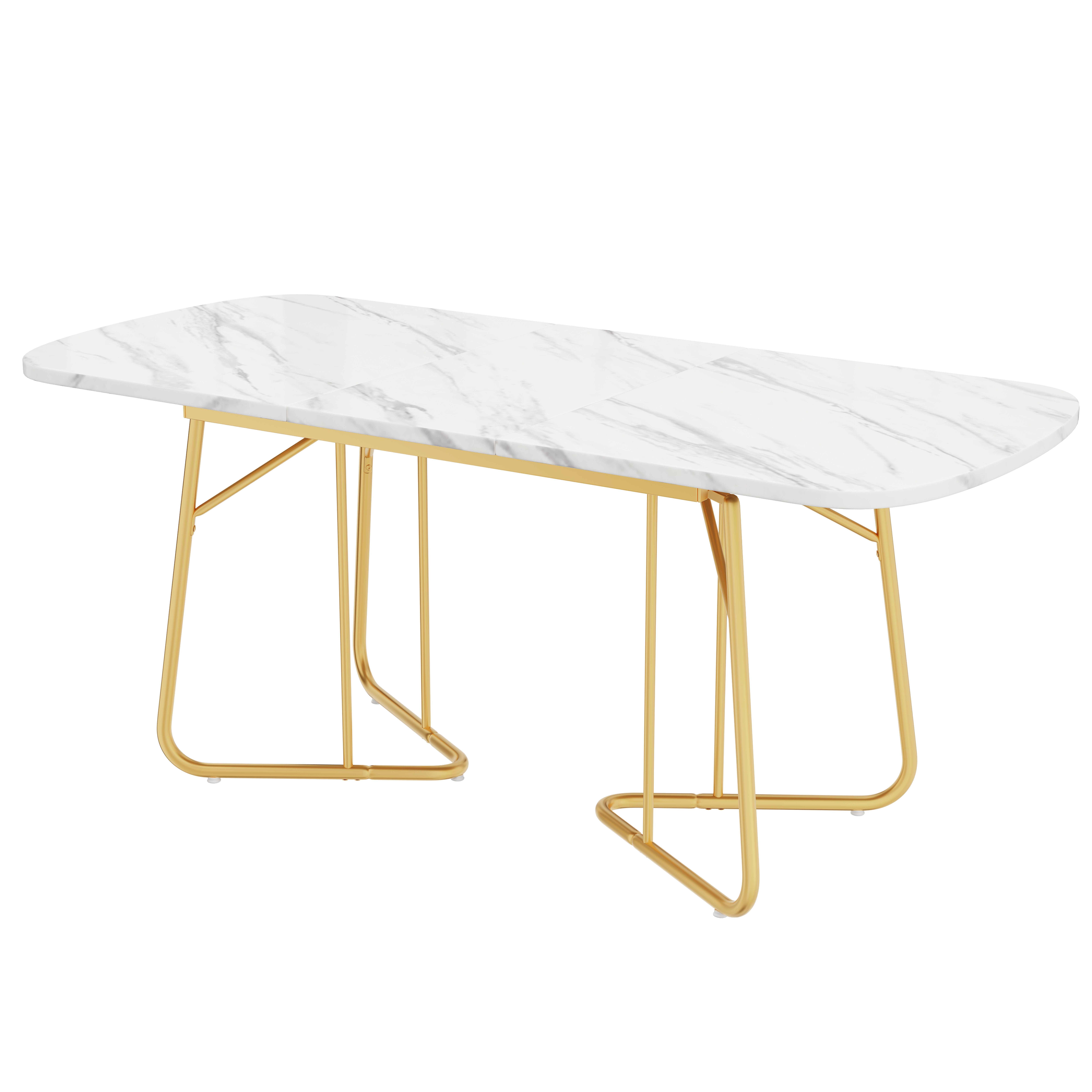 BlingBin Esstisch Erweiterbarer Esstisch, Marmorstruktur, Vergoldete Metall günstig online kaufen