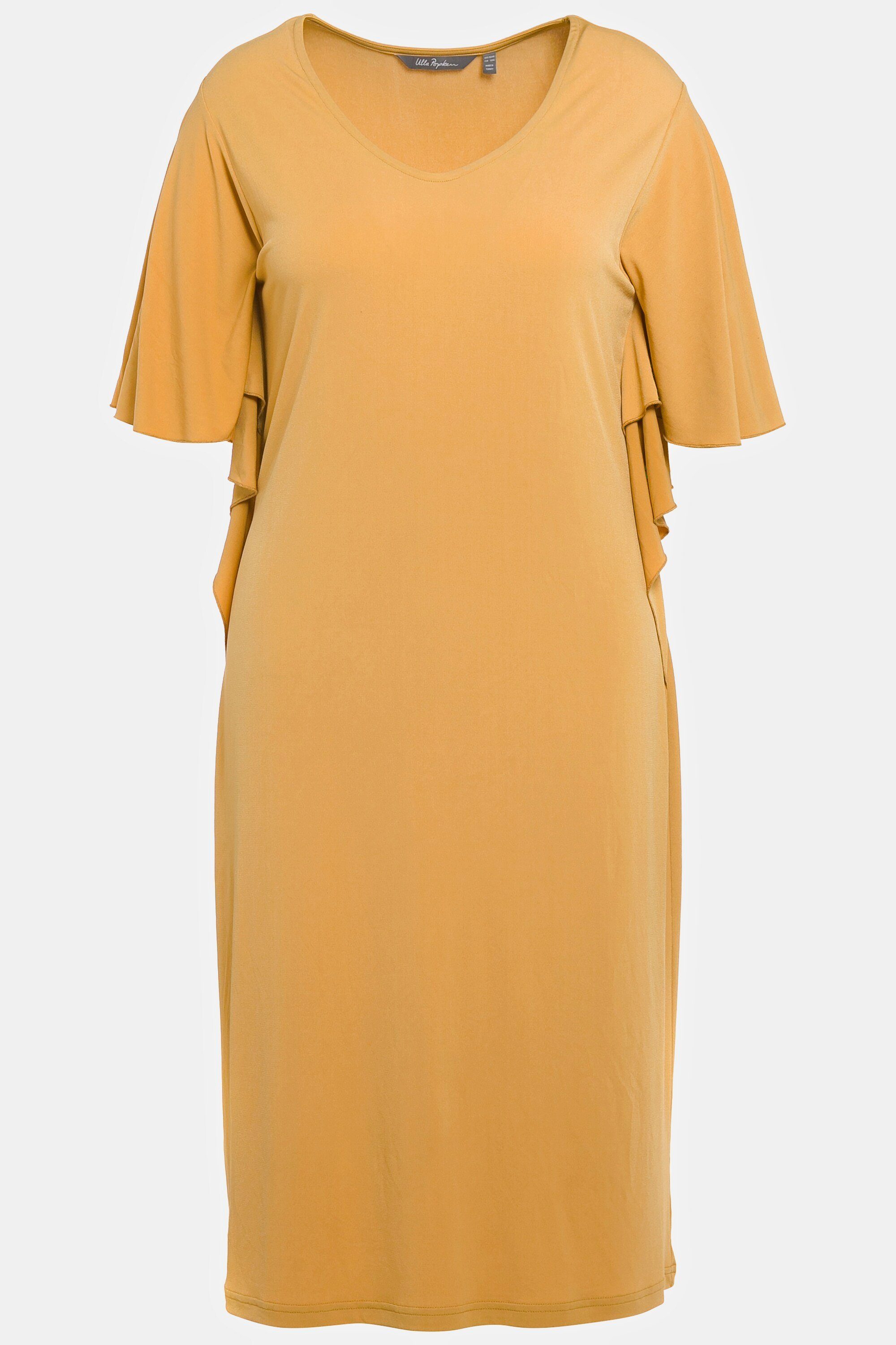 Ulla gerader Kleid Schnitt apricot Jerseykleid V-Ausschnitt Popken Flügelärmel