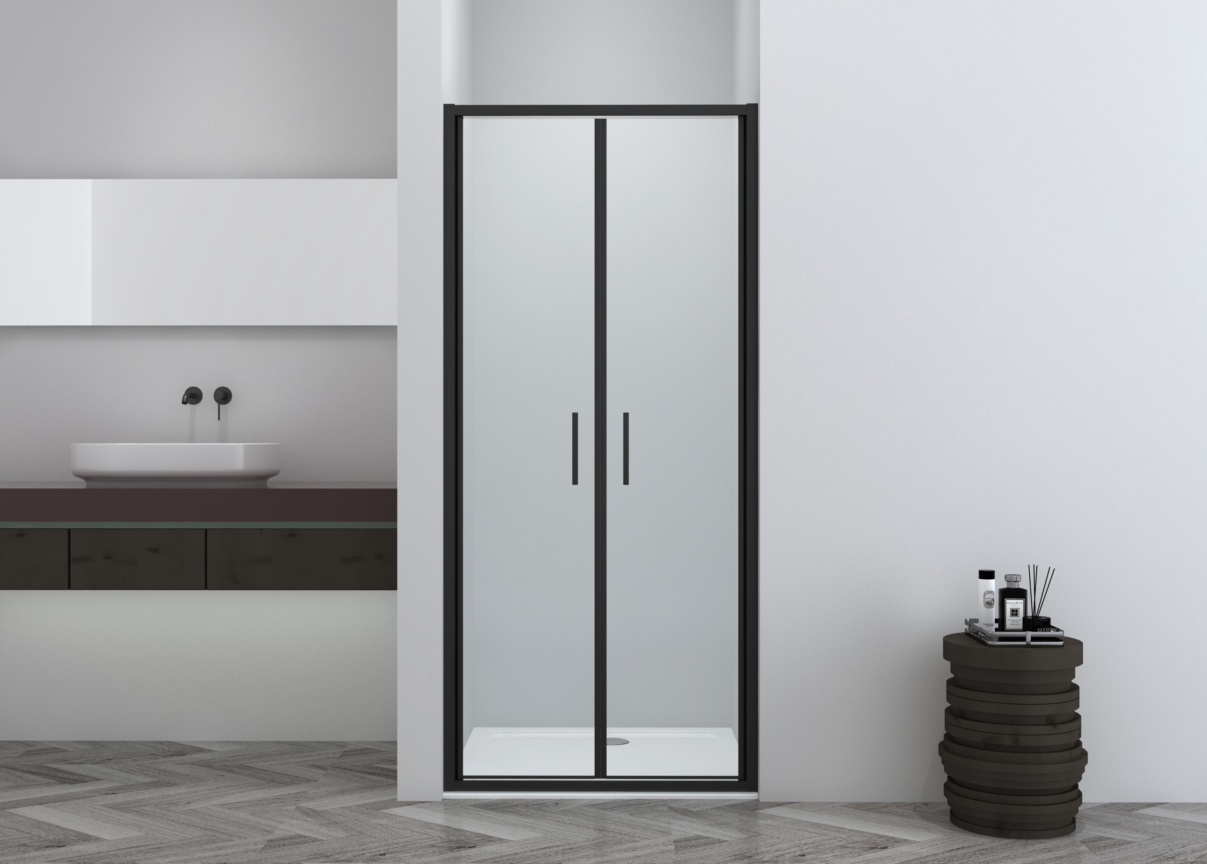 Sanotechnik Dusch-Doppelflügeltür Sanotechnik SlimLine Salontür schwarz, 90x200 cm, Einscheibensicherheitsglas, 6mm ESG Sicherheitsglas mit Easy-Clean-Beschichtung