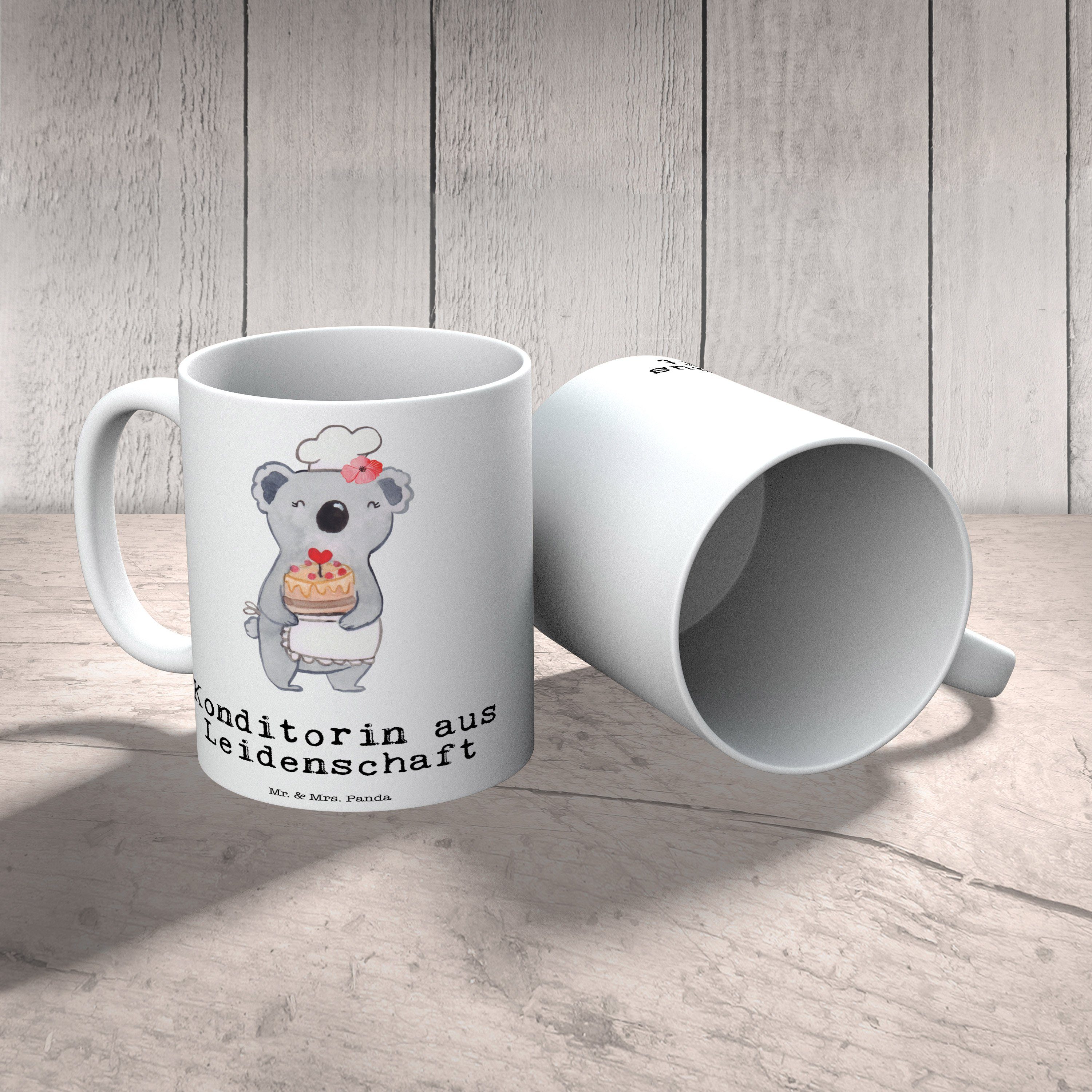 Keramik Mrs. Panda - Leidenschaft Kaffeetasse, Tasse aus Konditorin Geschenk, - Weiß Mr. & Kollegin,