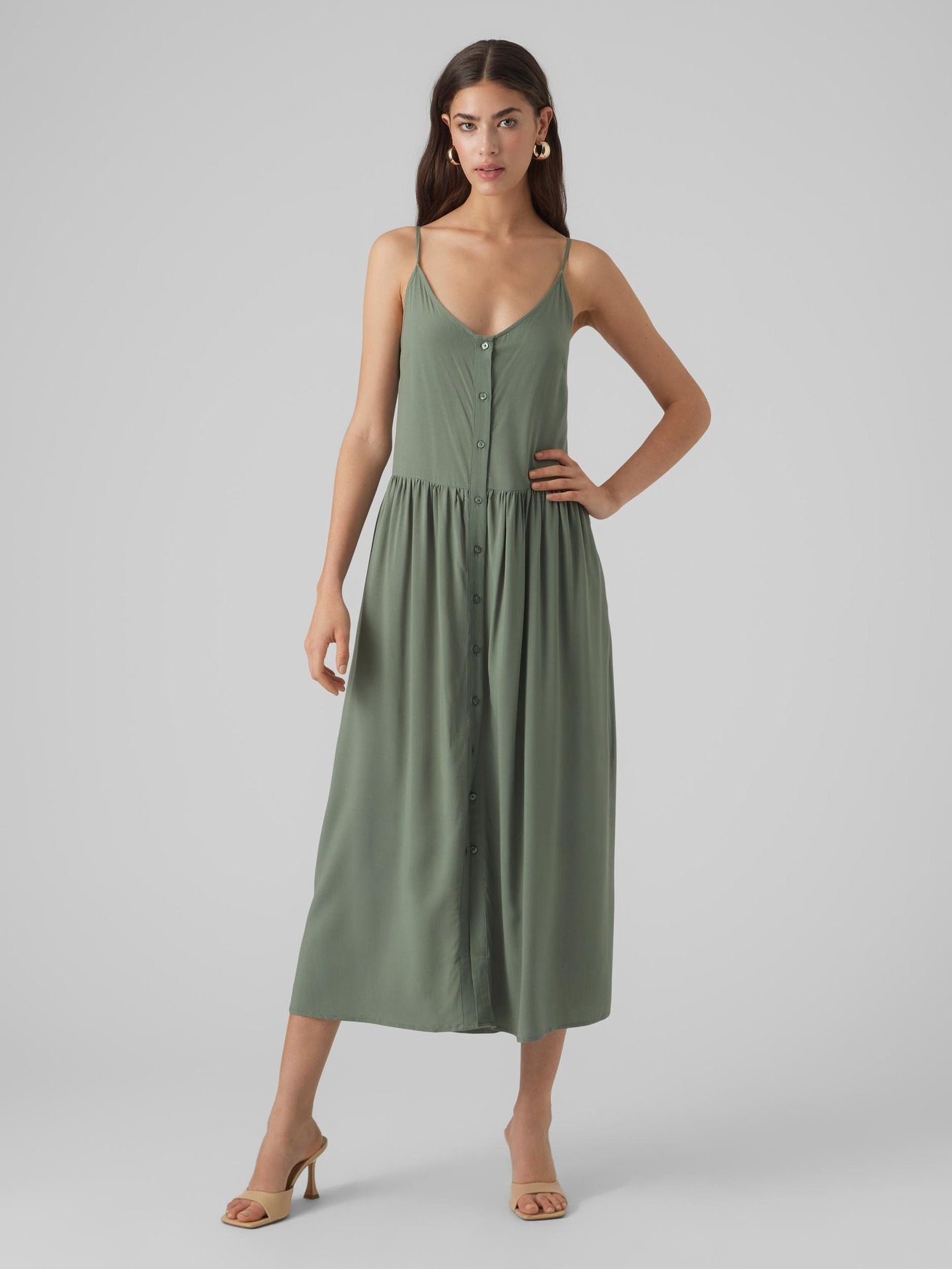 Vero Moda Shirtkleid Langes Ärmelloses Basic Kleid VMALBA (lang) 5763 in Grün-2