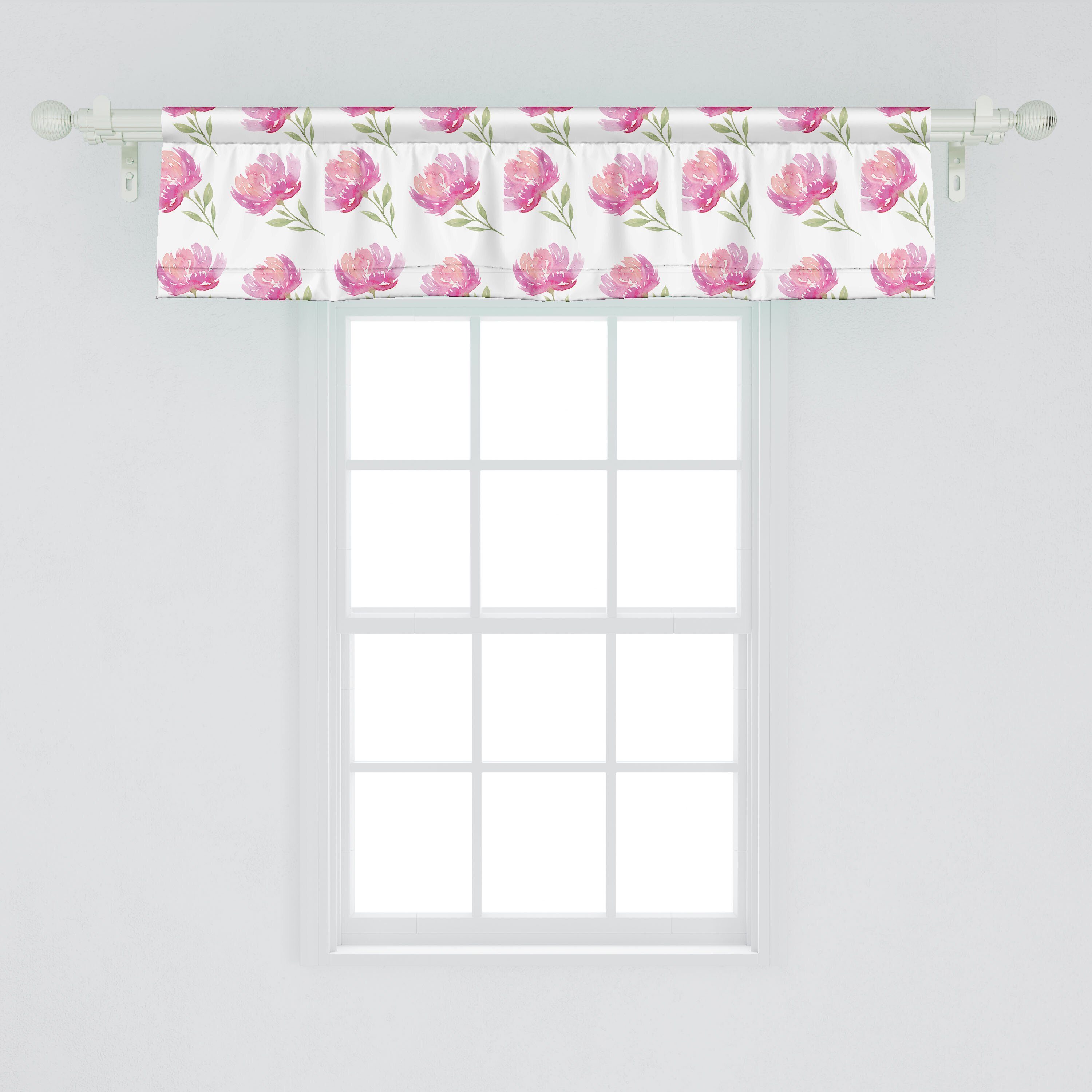 Pfingstrosen-Garten Rosa Microfaser, Scheibengardine Blume Volant Vorhang Stangentasche, Schlafzimmer für mit Dekor Küche Abakuhaus,
