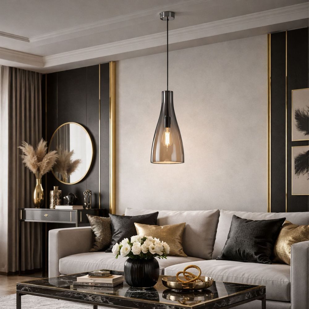 FISCHER & HONSEL Pendelleuchte, Leuchtmittel nicht inklusive, Pendelleuchte Hängelampe Esstischleuchte Glas verspiegelt chrom 140 cm