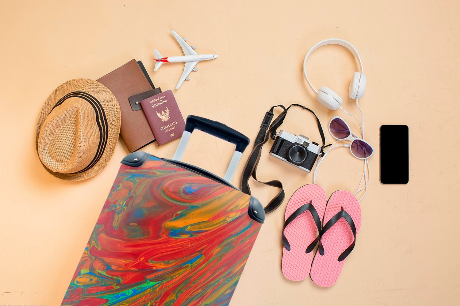 MuchoWow Handgepäckkoffer Leuchtende Farben Reisetasche Gemälde, für Ferien, rollen, mit 4 auf Reisekoffer Rollen, Trolley, einem Handgepäck