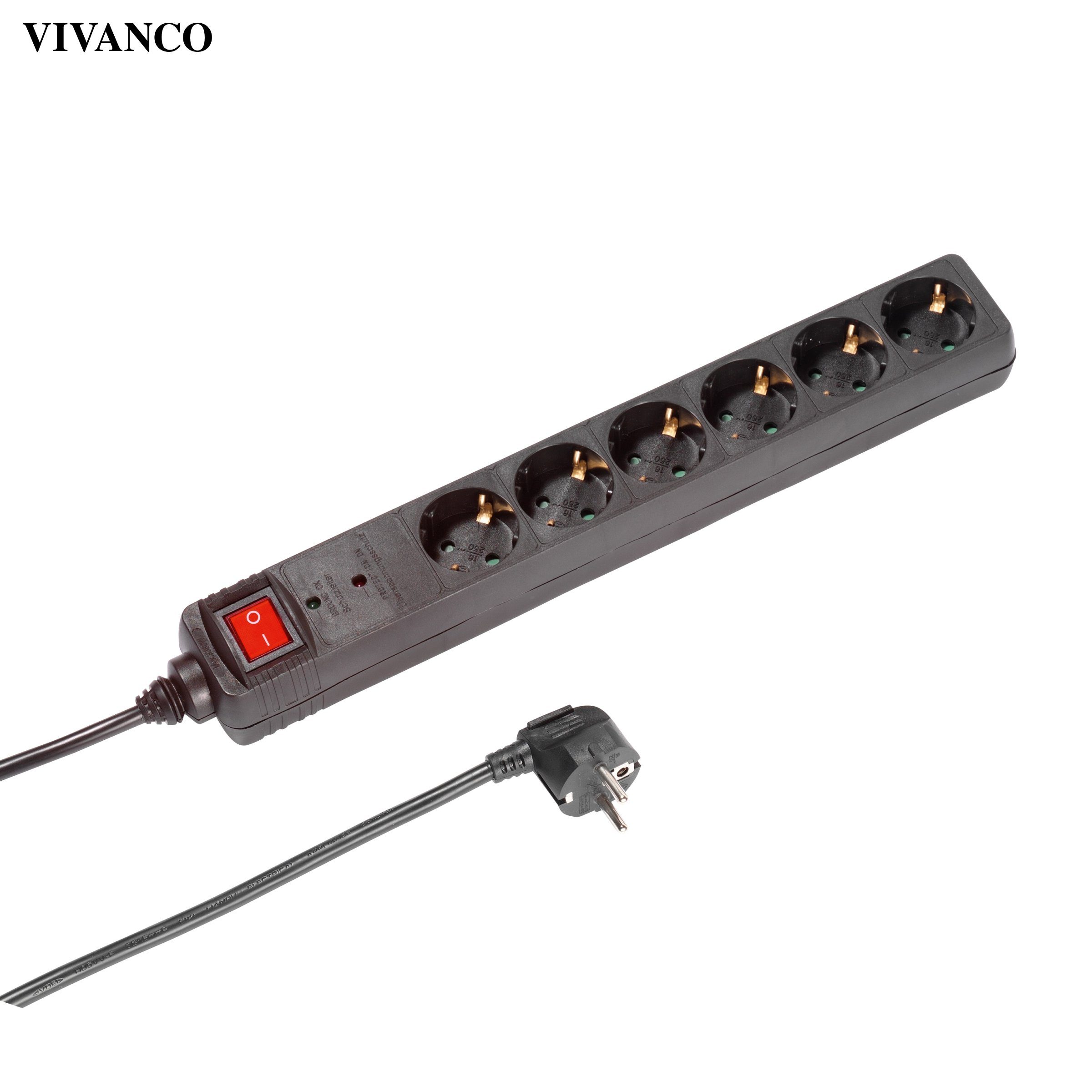 Vivanco Mehrfachsteckdose, Mit Ein/Aus Schalter, Berürungsschutz, Überspannungsschutz